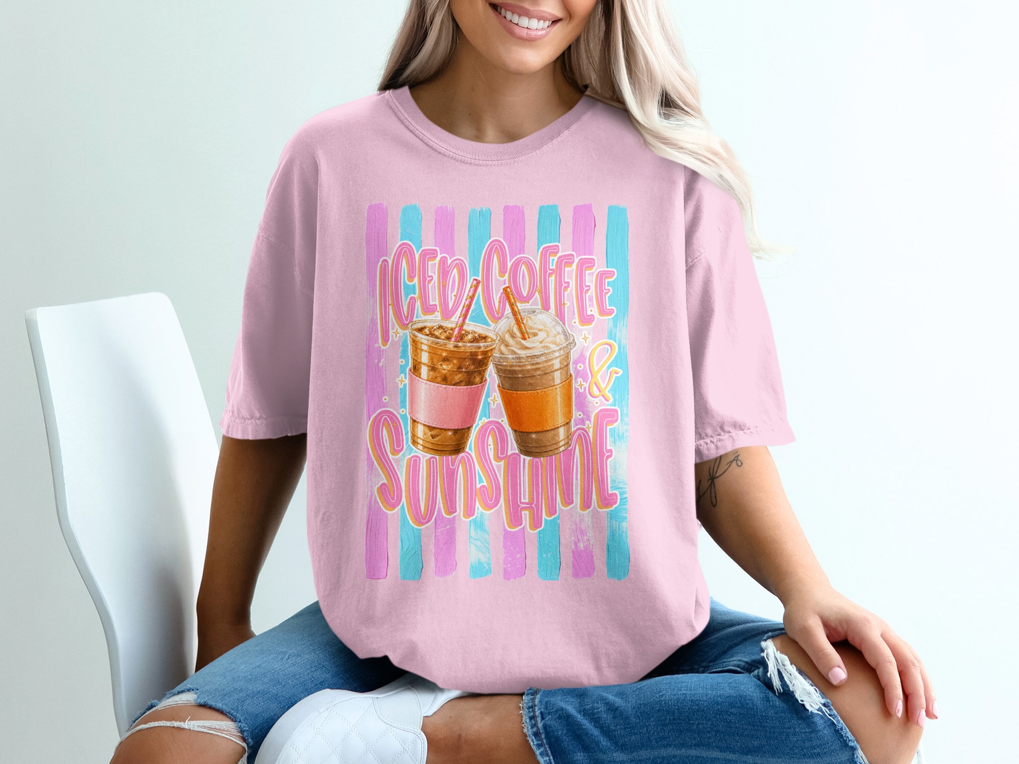 Comfort Colors ® Iced Coffee & Sunshine T-Shirt, Coffee Lover Gift for Her, Summer Aesthetic Tee, Happy Vibes Shirt, Trendy Iced Coffee - Image 17