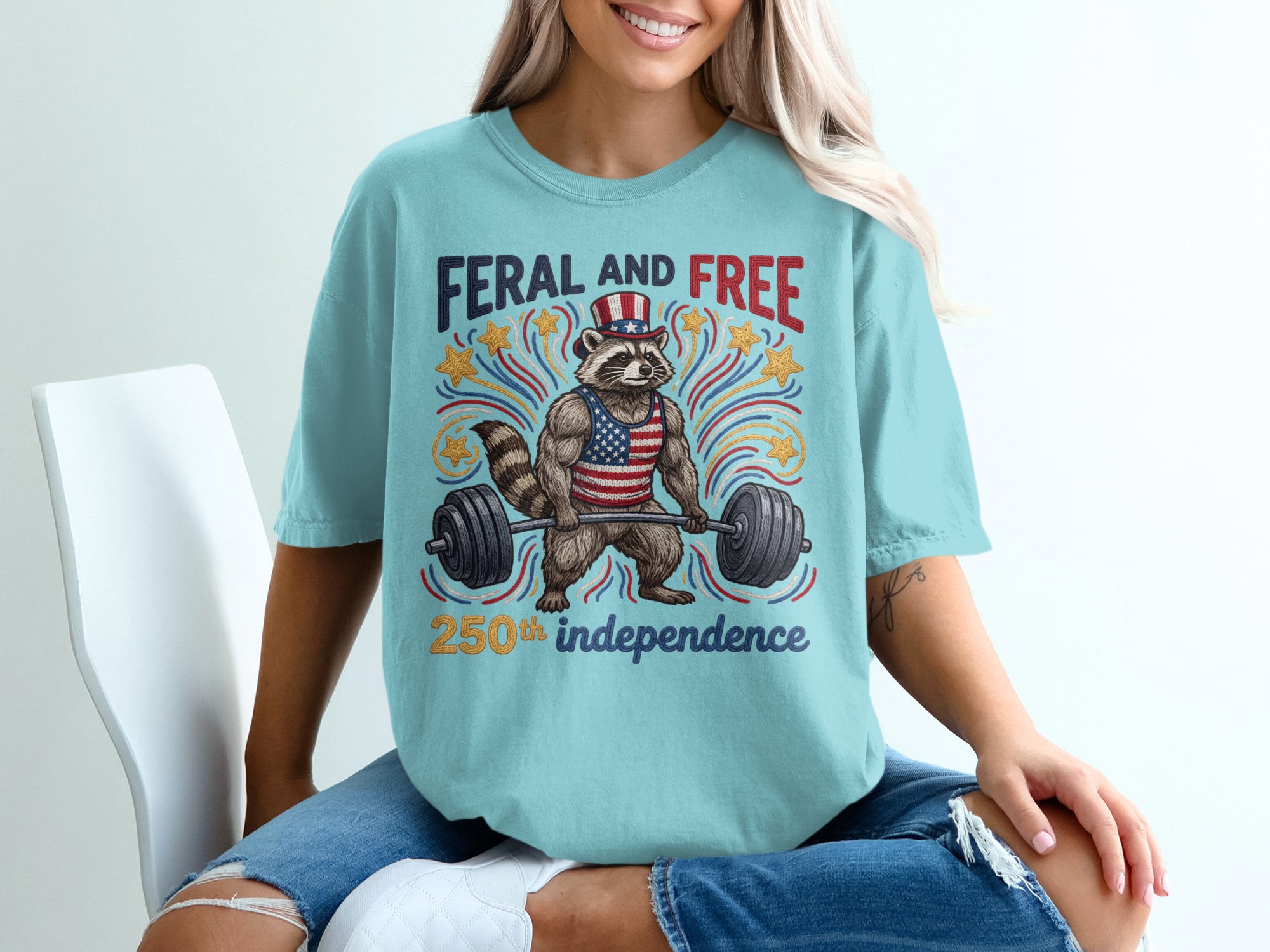 Feral and Free Raccoon T-Shirt, Patriotic Gym Raccoon Tee, 250th Independence Day Shirt, American Flag Weightlifting Shirt - Image 19