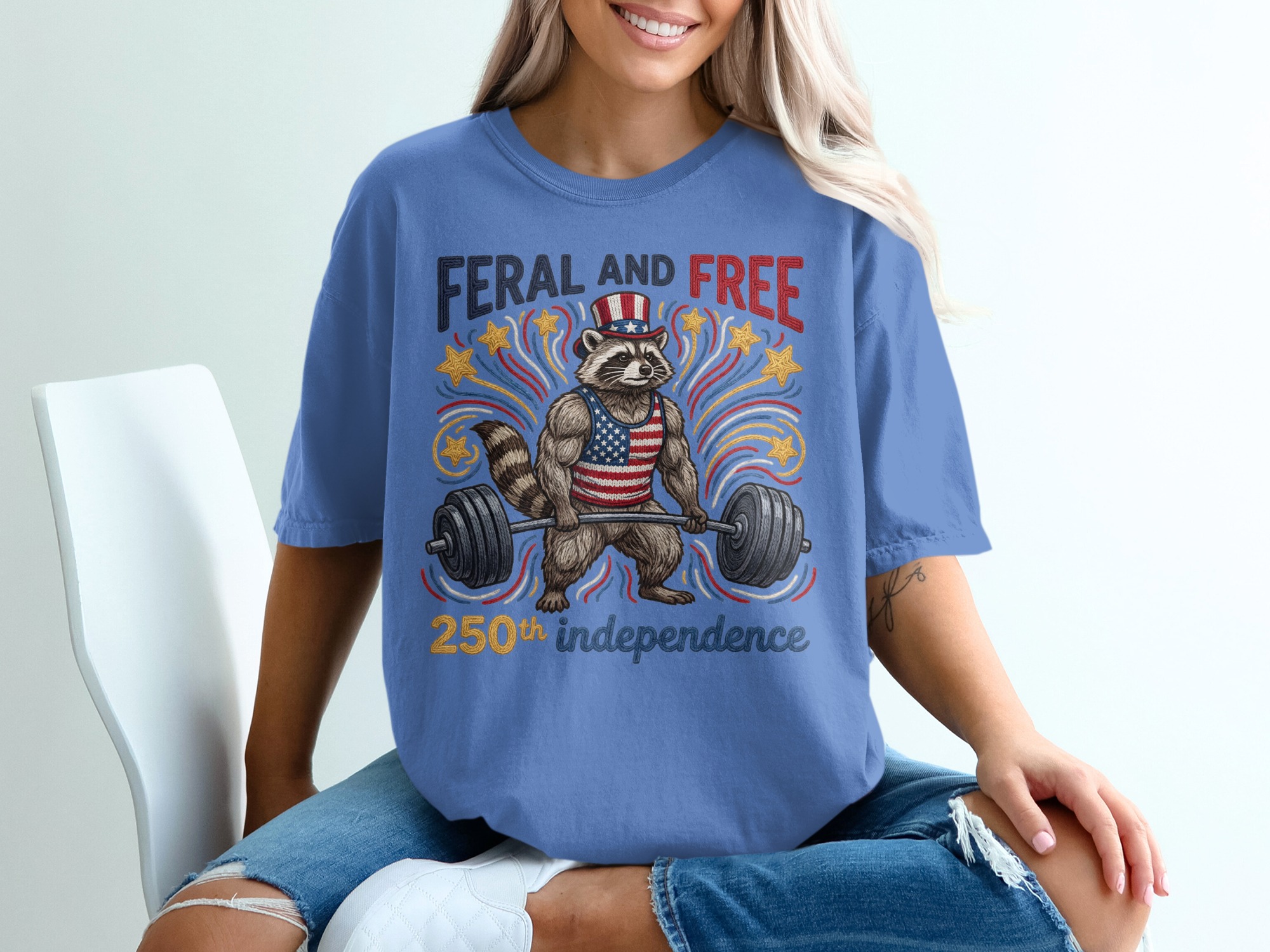 Feral and Free Raccoon T-Shirt, Patriotic Gym Raccoon Tee, 250th Independence Day Shirt, American Flag Weightlifting Shirt - Image 20