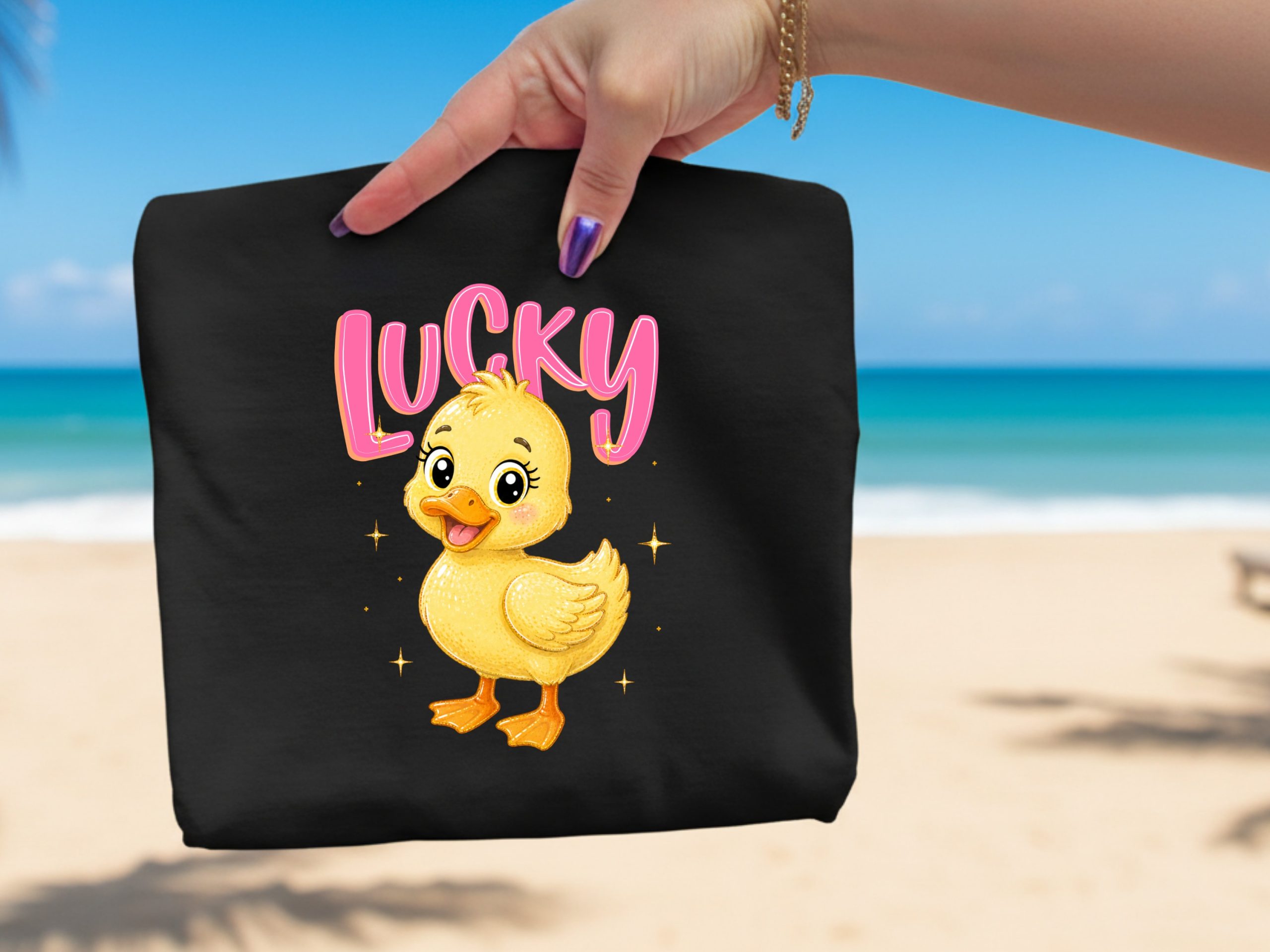 Lucky Duck T-Shirt, Cute Baby Duckling Graphic Tee, Kawaii Animal Shirt, Pink Lucky Top, Positive Vibe Gift - Image 2