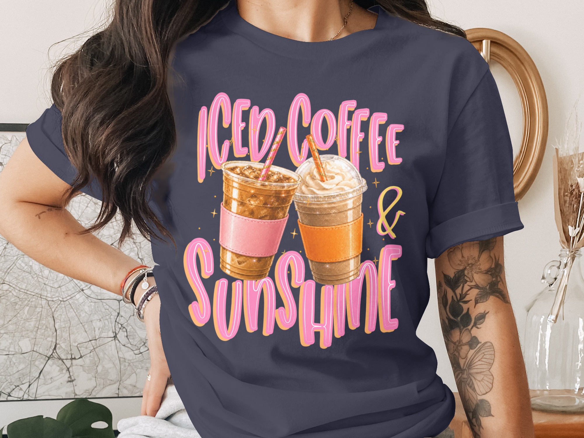 Iced Coffee Sunshine T-Shirt, Summer Vibes Gift, Coffee Lover Aesthetic Tee, Cute Caffeine Graphic Shirt, Women's Trendy Top - Image 3