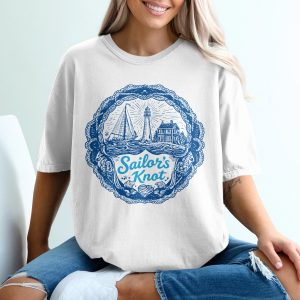 Nautical Sailor's Knot T-Shirt, Comfort Colors ® Lighthouse Coastal Ocean Lover Tee, Vintage Marine Boating Graphic Print Shirt, Beach House
