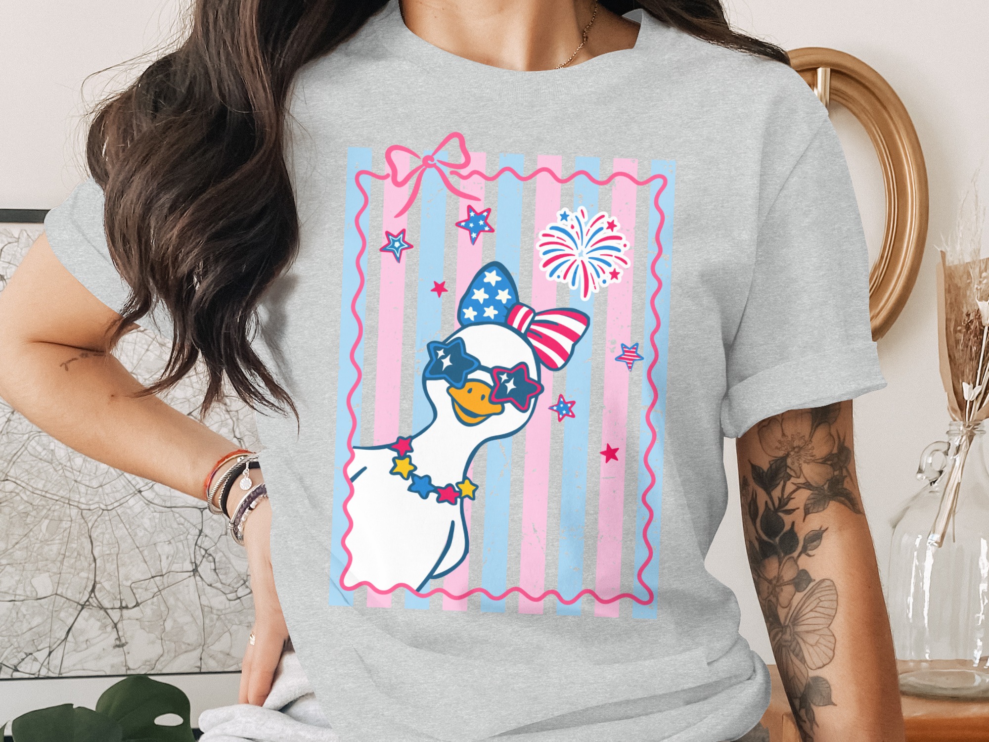 Comfort Colors® Cute Patriotic Goose T-Shirt, July 4th Duck Tee, USA Flag Sunglasses Summer Party Top, Independence Day Gift for Her - Image 2