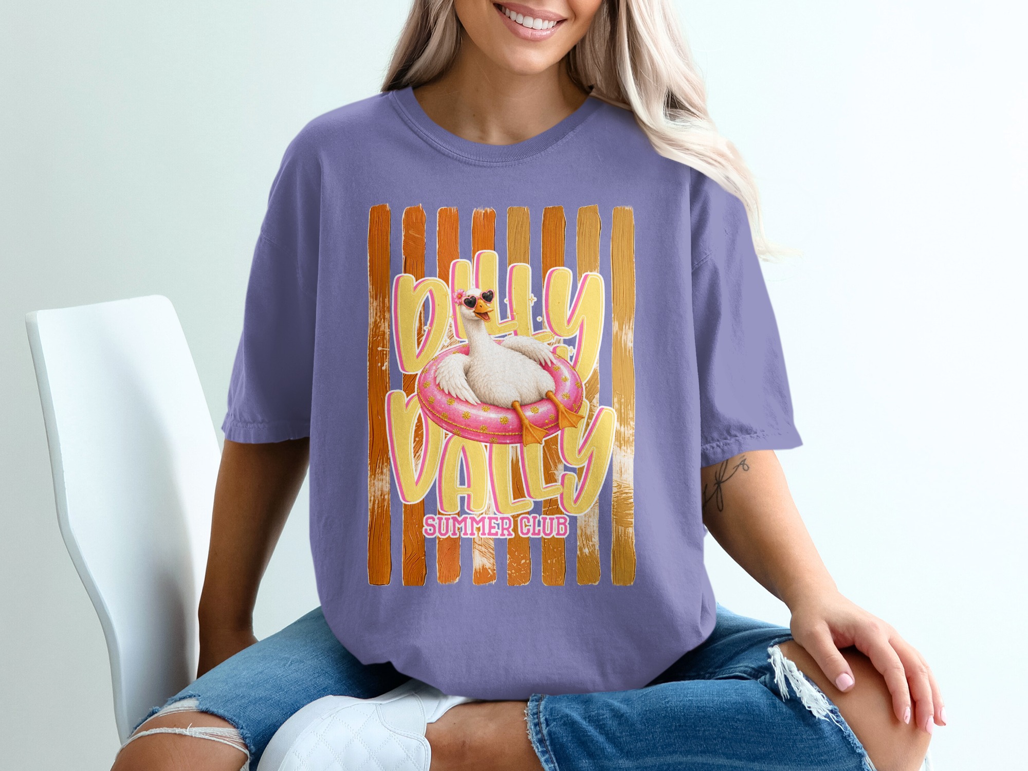 Comfort Colors® Dilly Dally Summer Club T-Shirt, Funny Duck Float Tee, Whimsical Summer Vacation Shirt, Relaxed Animal Lover Gift - Image 13