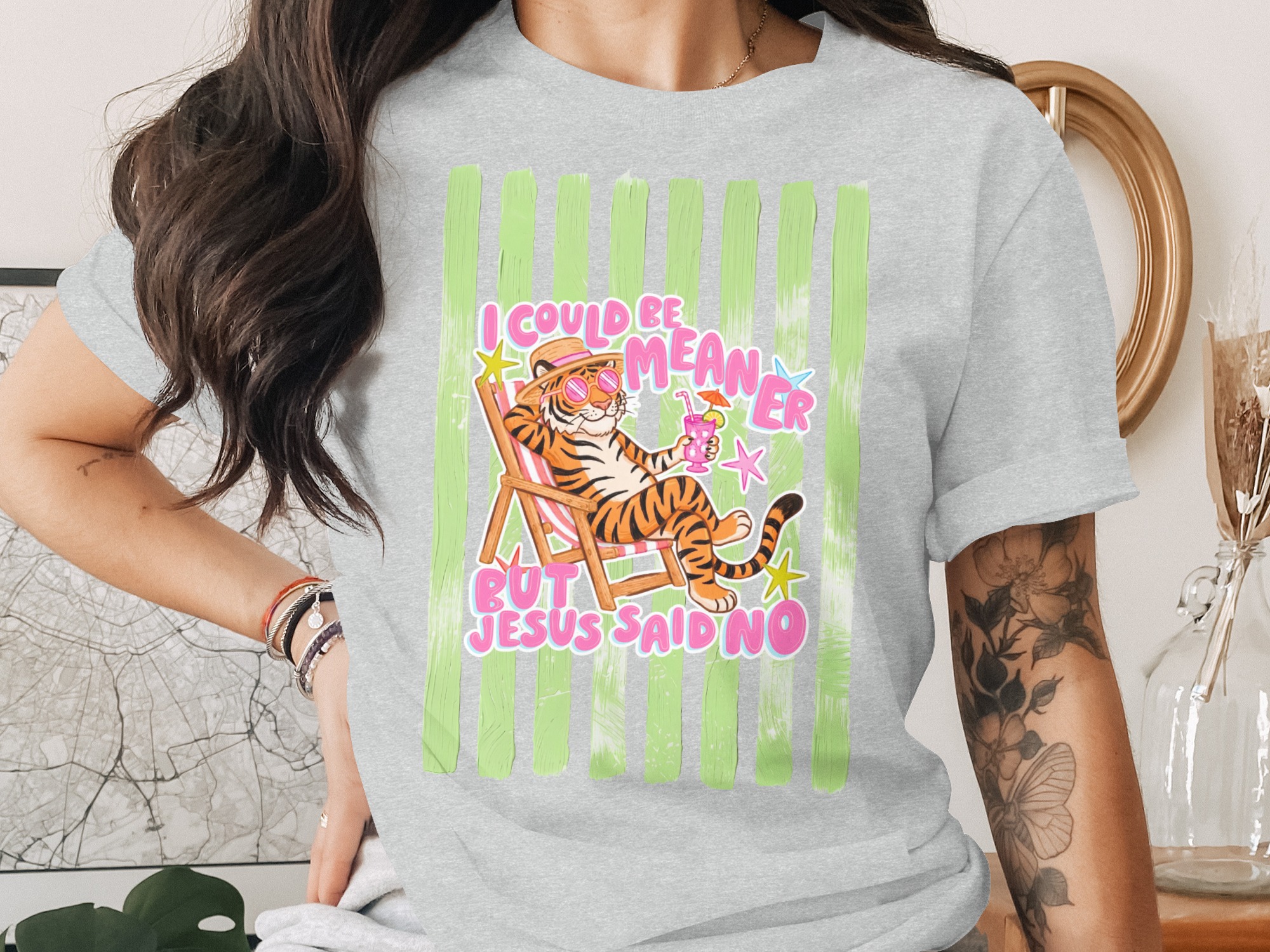 Comfort Colors® I Could Be Meaner But Jesus Said No T-Shirt, Funny Christian Meme Shirt, Sarcastic Tiger Beach Vacation Tee, Witty Gift For - Image 2