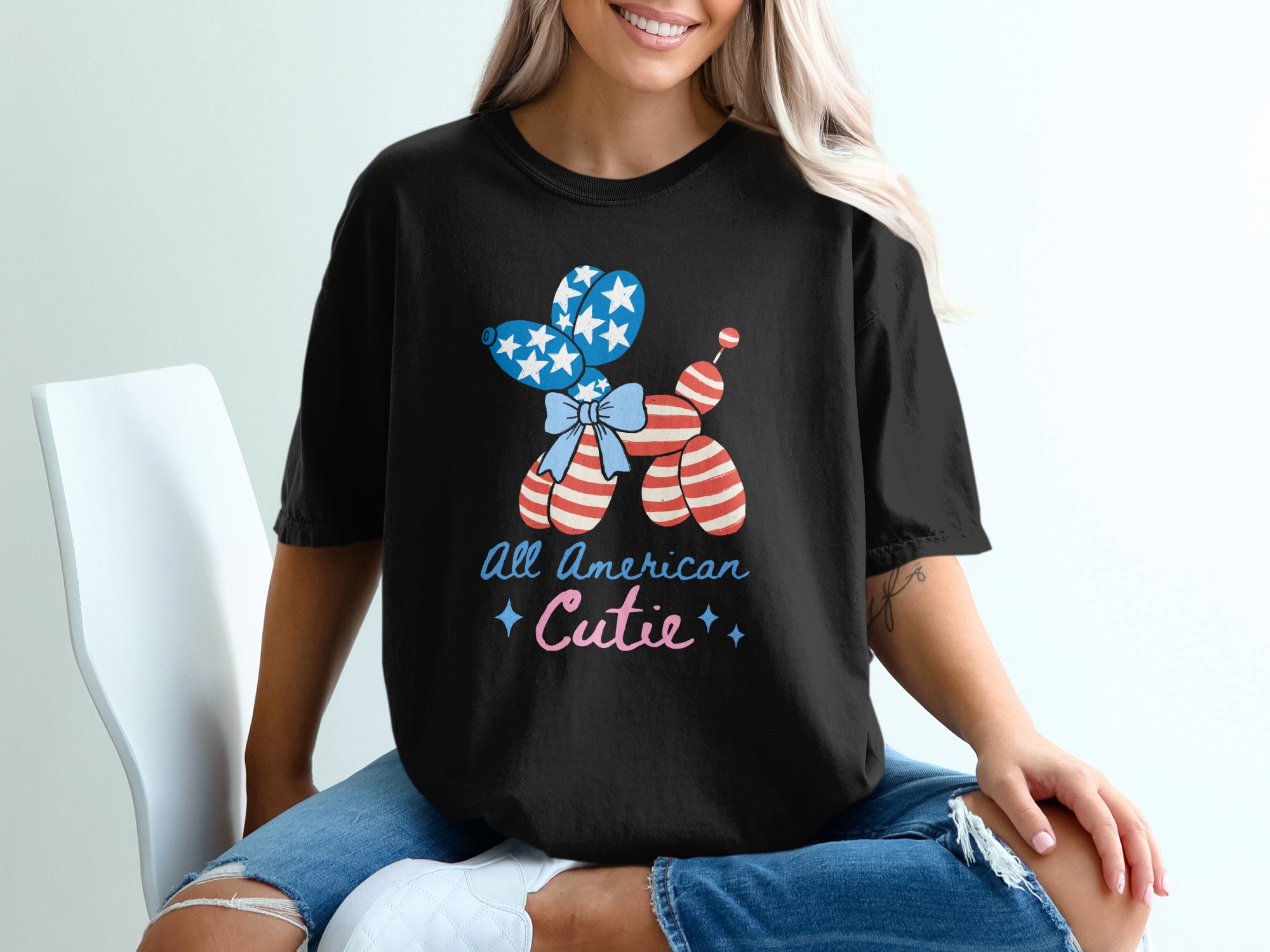 All American Cutie T-Shirt, Patriotic Balloon Dog Fourth of July Tee, Summer USA Flag Shirt for Women & Girls, Memorial Day Outfit - Image 8