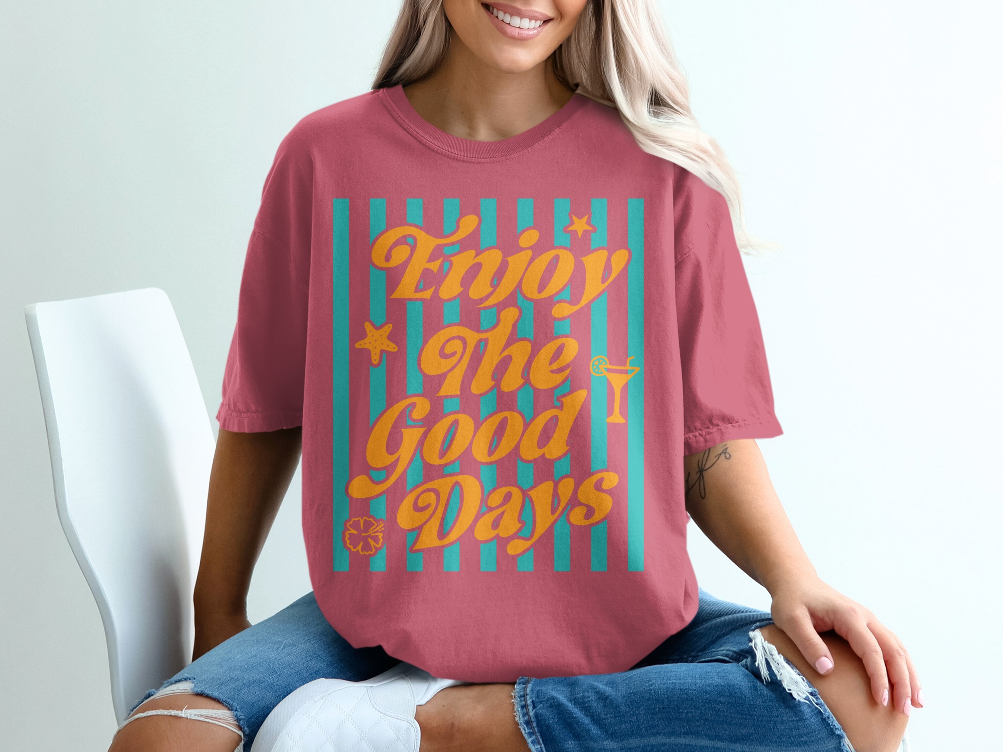 Enjoy The Good Days T-Shirt | Retro Summer Beach Vacation Tee | Positive Coastal Vibe Graphic Top | Gift for Her - Image 15