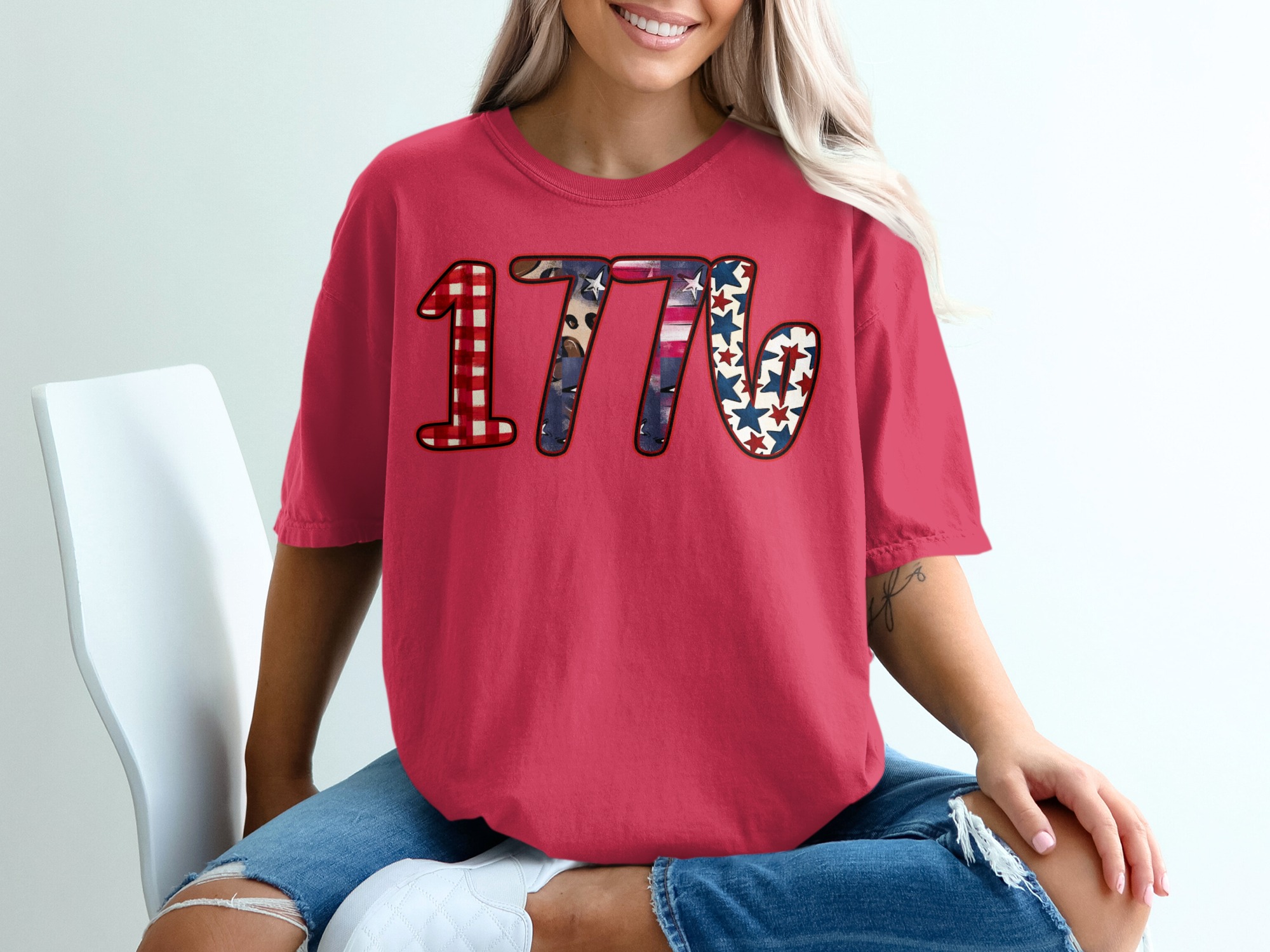 1776 Patriotic T-Shirt, Fourth of July America Tee, Distressed Americana Design, Independence Day Buffalo Plaid Leopard Print - Image 14