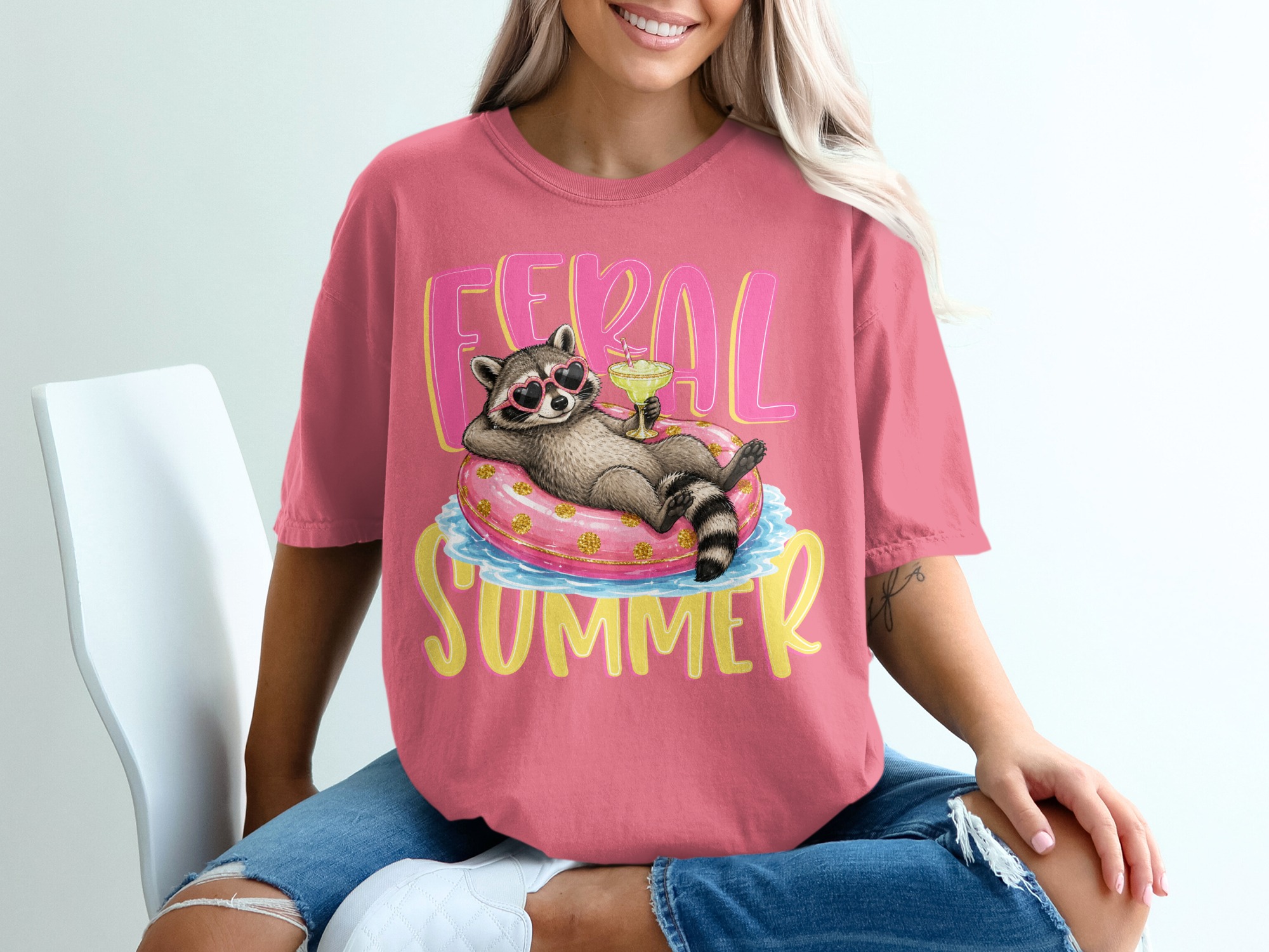 Feral Summer Raccoon T-Shirt, Funny Animal Lover Tee, Vacation Mode Shirt, Unbothered Raccoon Gift for Her, Cute Graphic Top - Image 16