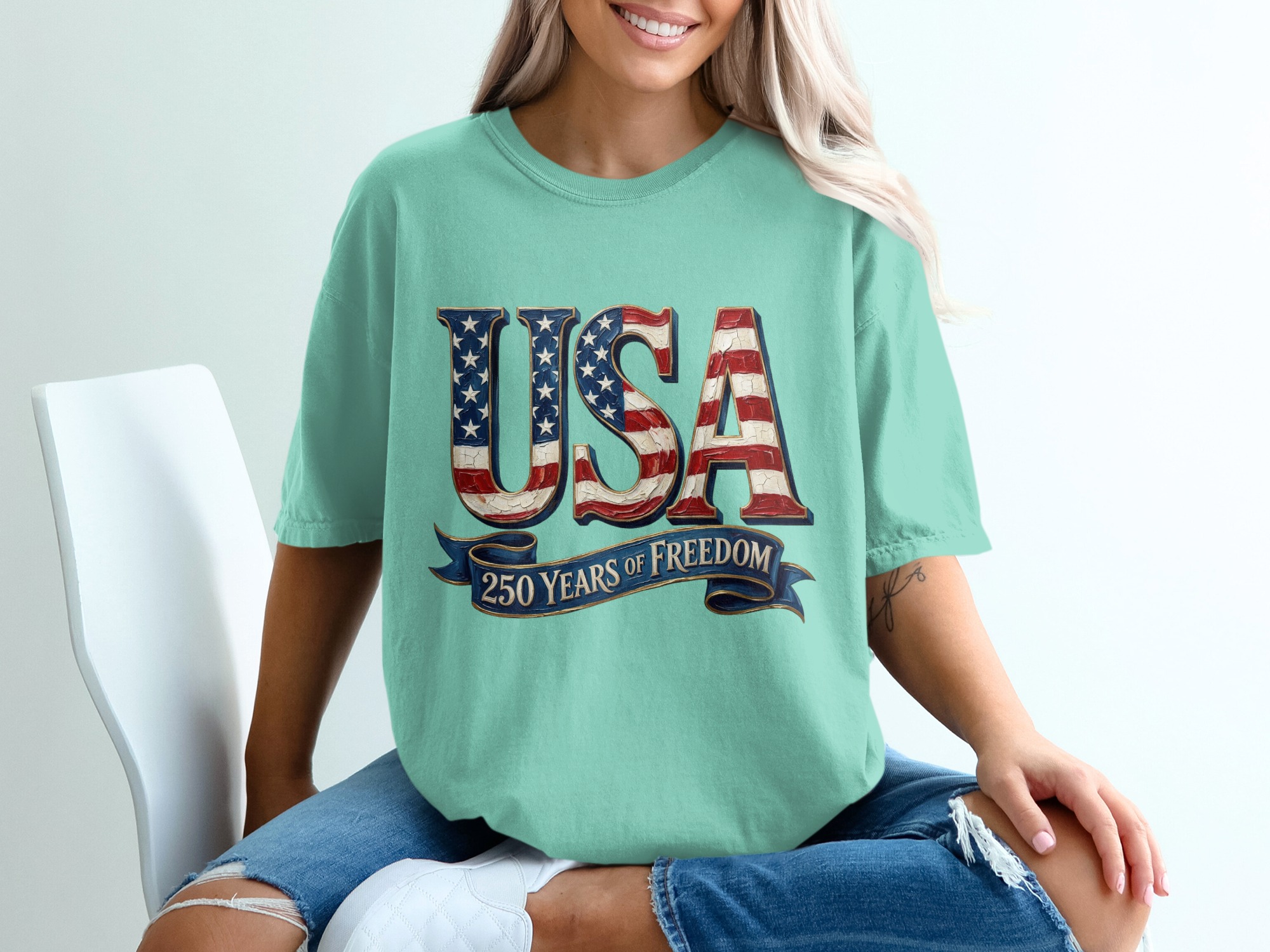 USA 250 Years of Freedom T-Shirt, Patriotic American Anniversary Tee, Vintage Flag Design, Independence Day Gift, Freedom Celebration Shirt - Image 10