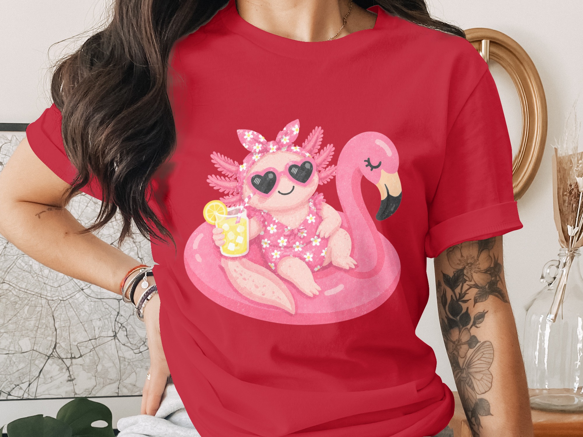 Axolotl Flamingo Float Summer Vibes T-Shirt - Image 2
