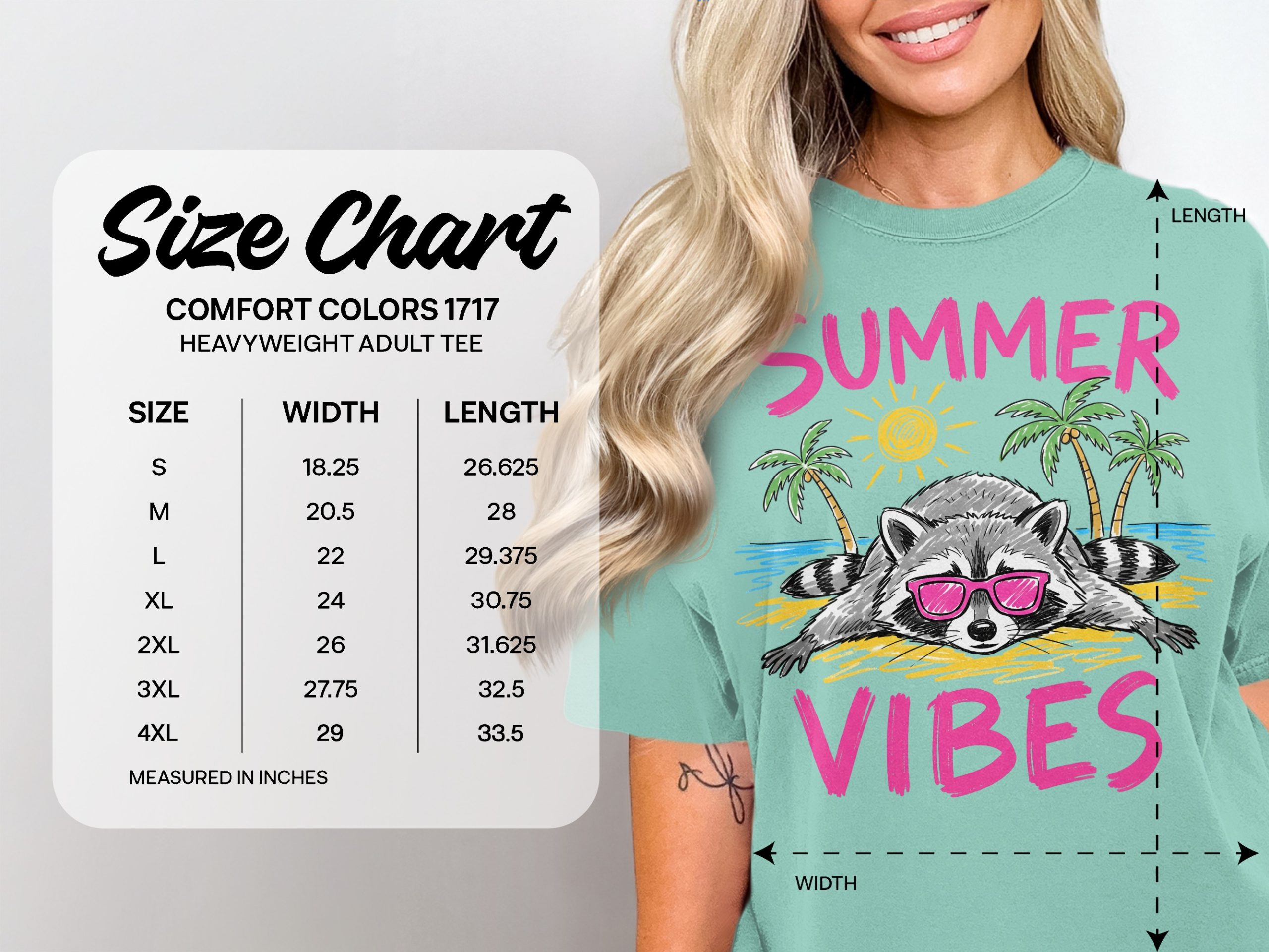 Comfort Colors® Summer Vibes Raccoon T-Shirt, Beach Vacation Tee, Relaxed Animal Lover Shirt, Fun Summer Graphic Top - Image 6