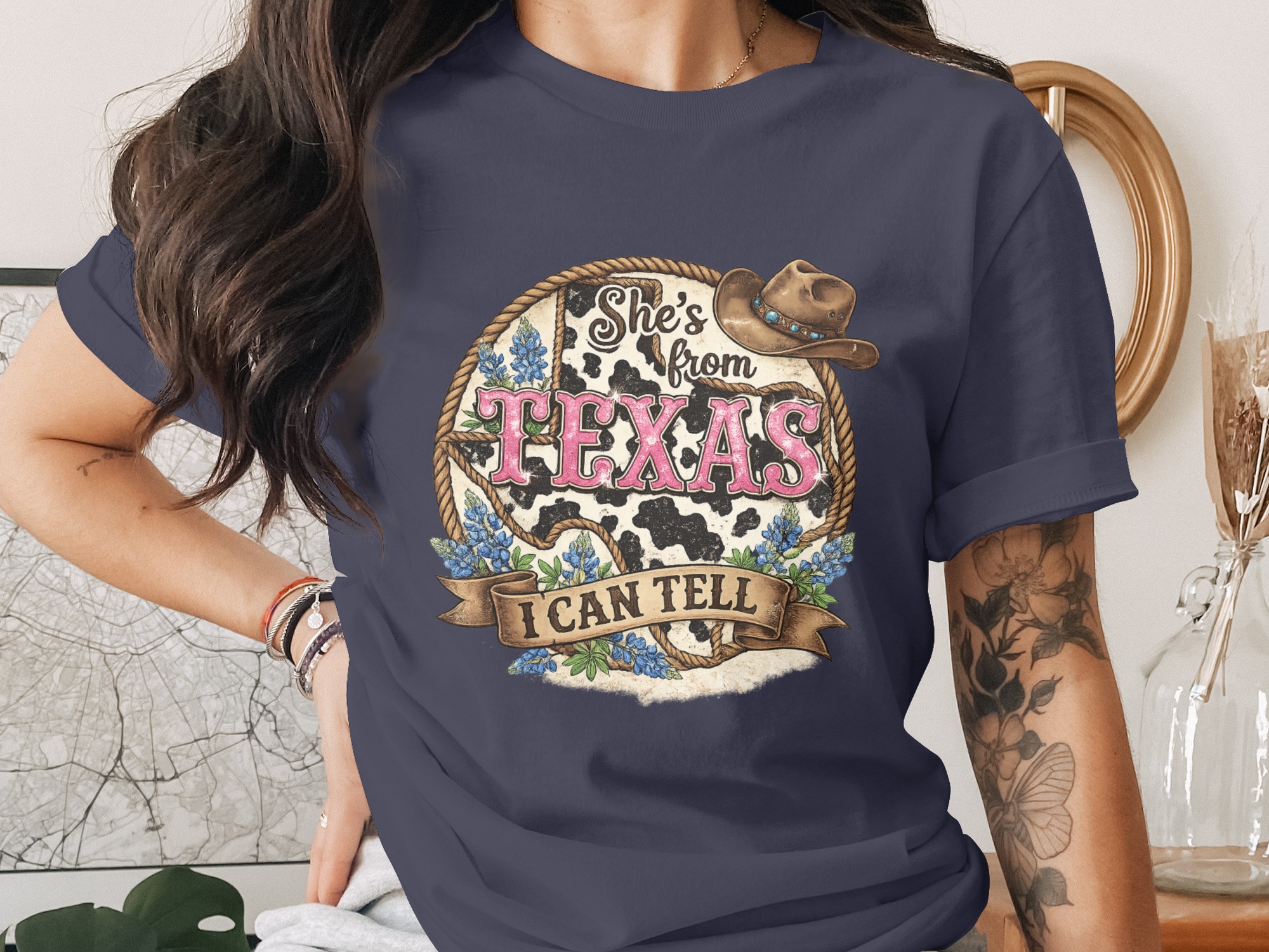She's From Texas T-Shirt, Texas Pride Cowgirl Tee, Southern Women's Graphic Shirt, Bluebonnet Western Style Gift for Her - Image 3