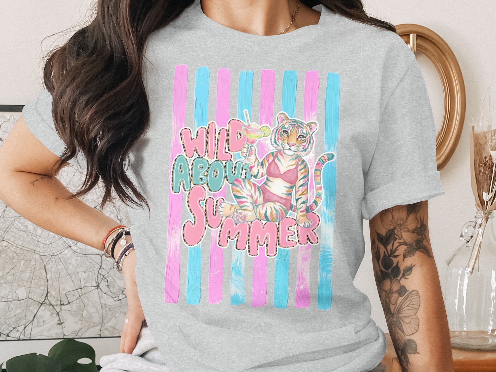 Comfort Colors ® Wild About Summer T-Shirt, Pink Leopard Print Tiger Margarita Tee, Watercolor Summer Vacation Shirt, Trendy Beach Party Top - Image 2