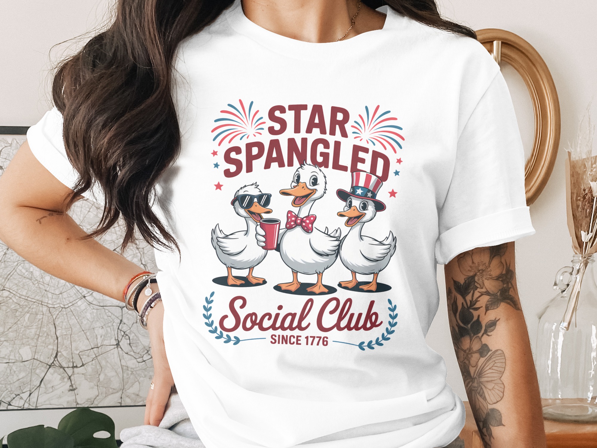 Star Spangled Social Club T-Shirt, Comfort Colors ® Patriotic Duck Tee, Funny 4th of July Americana Shirt, Since 1776 USA Gift