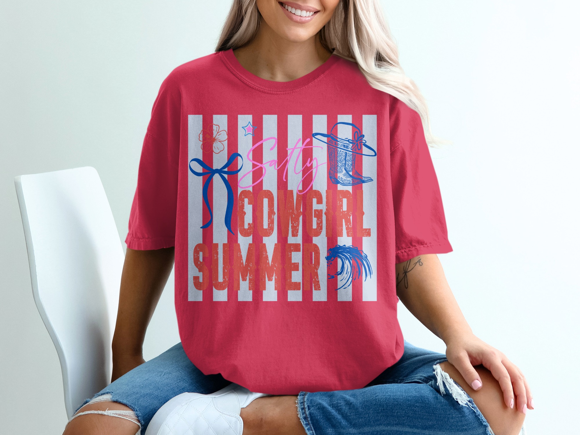 Salty Cowgirl Summer T-Shirt, Coastal Western Beach Tee, Trendy Girls Trip Vacation Shirt, Country Concert Outfit Gift - Image 14