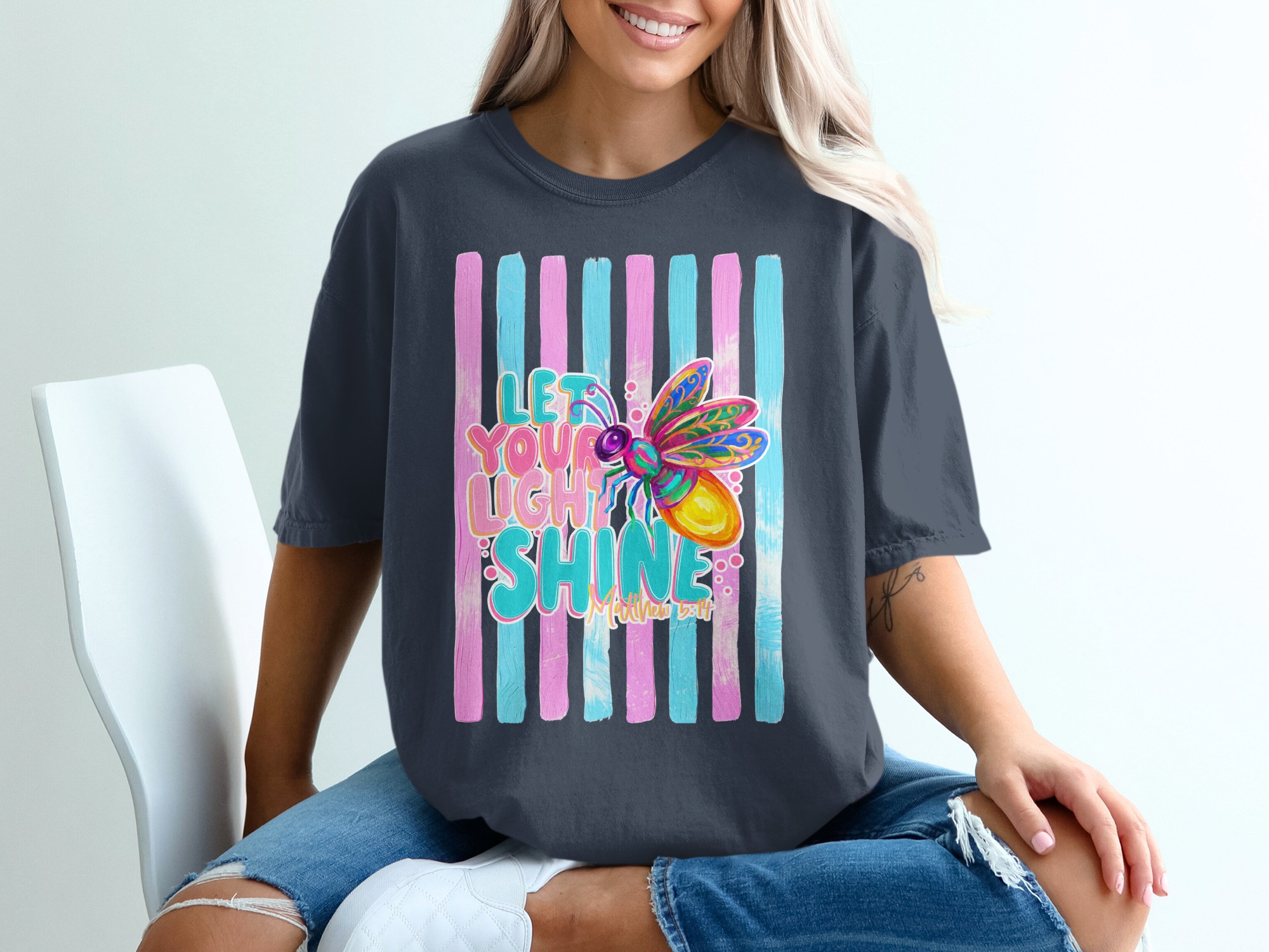 Comfort Colors ® Let Your Light Shine T-Shirt, Matthew 5:14 Scripture Tee, Colorful Firefly Christian Shirt, Inspirational Faith Gift for - Image 12