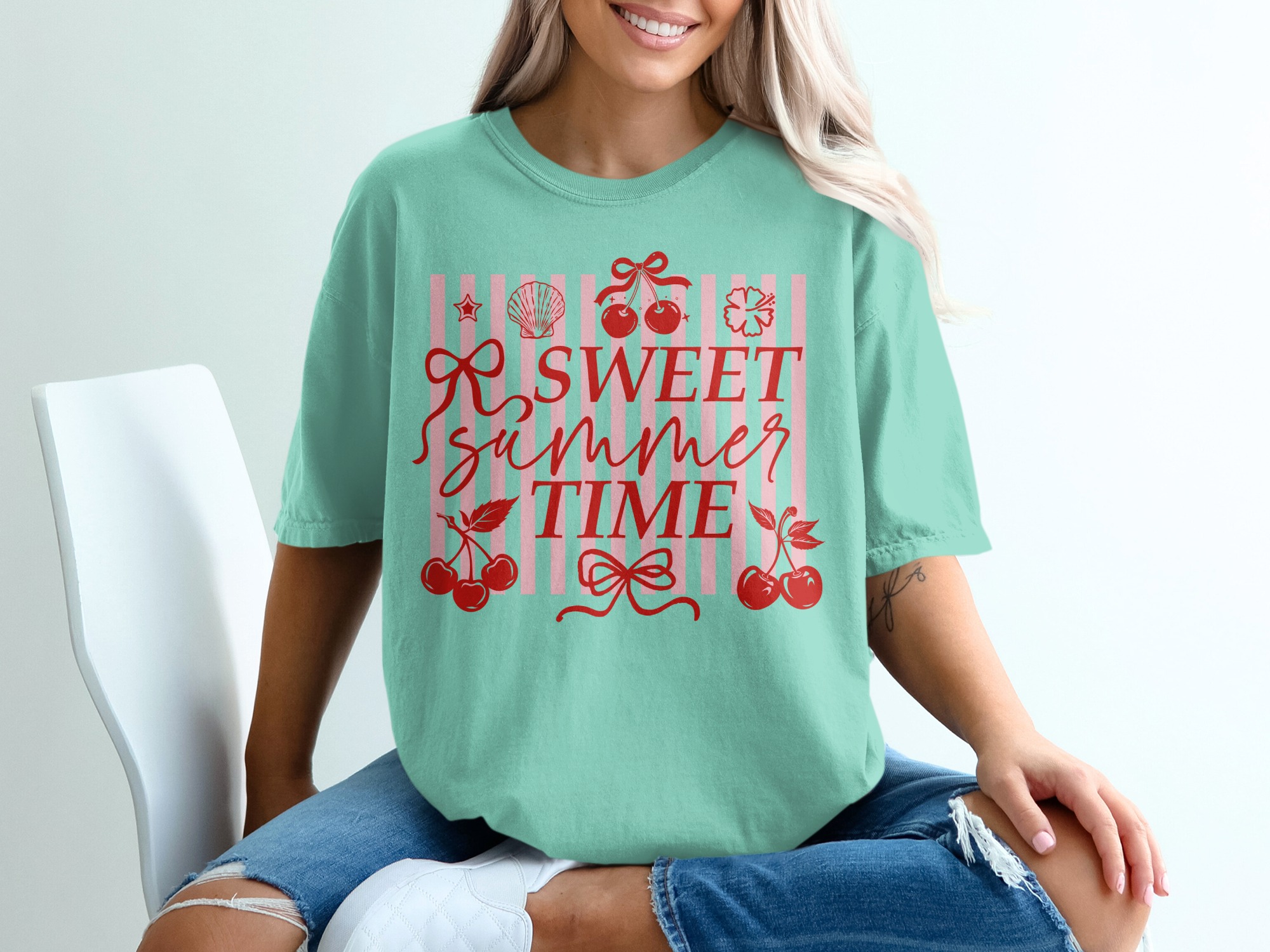 Sweet Summer Time Cherry T-Shirt, Retro Summer Vacation Tee, Cute Coquette Aesthetic Beach Vibes Shirt, Gift For Her - Image 10