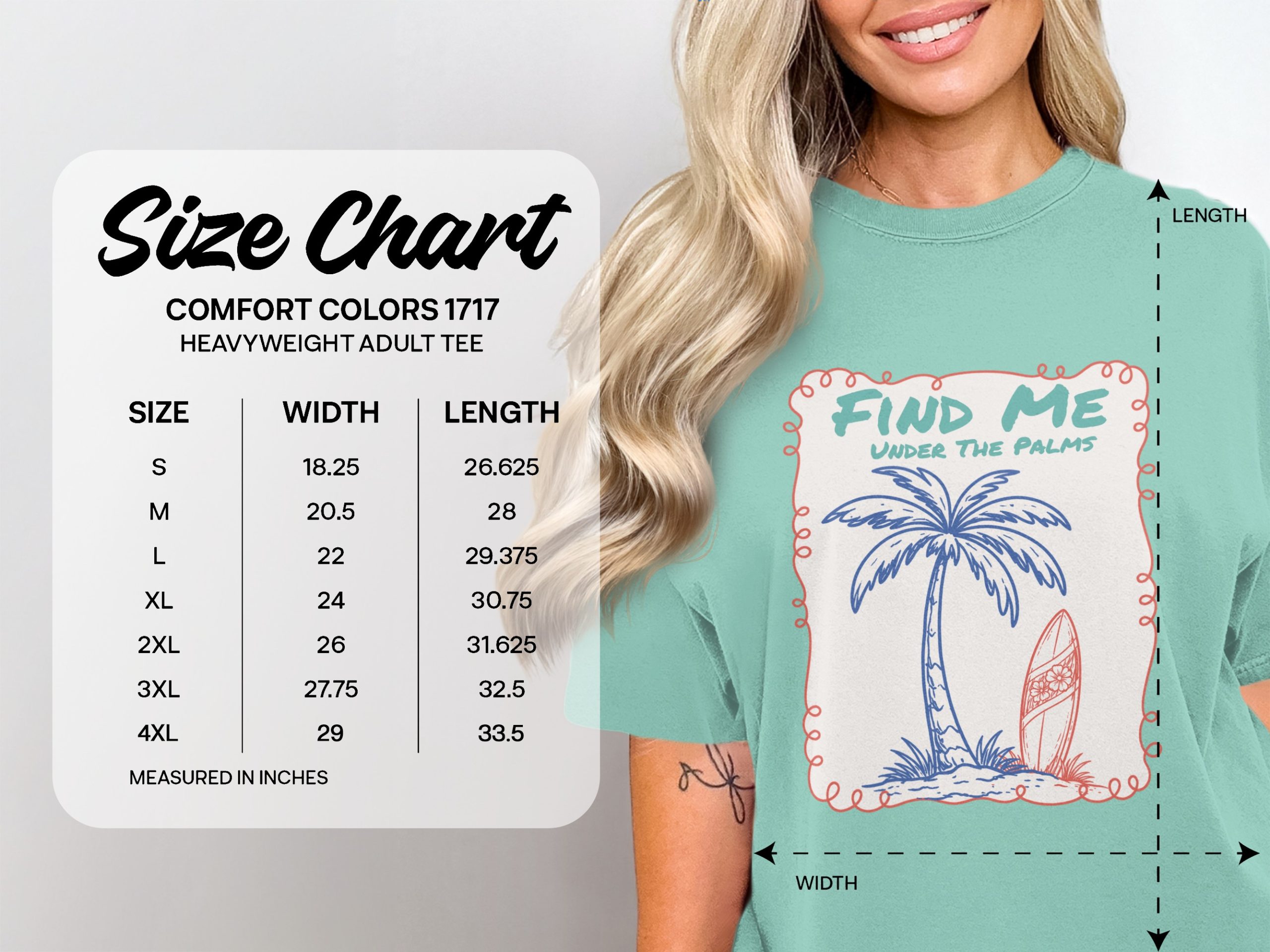 Find Me Under The Palms T-Shirt | Beachy Vacation Tee, Coastal Palm Tree Surfboard Shirt, Summer Travel Gift for Her, Relaxed Beach Vibe Top - Image 4