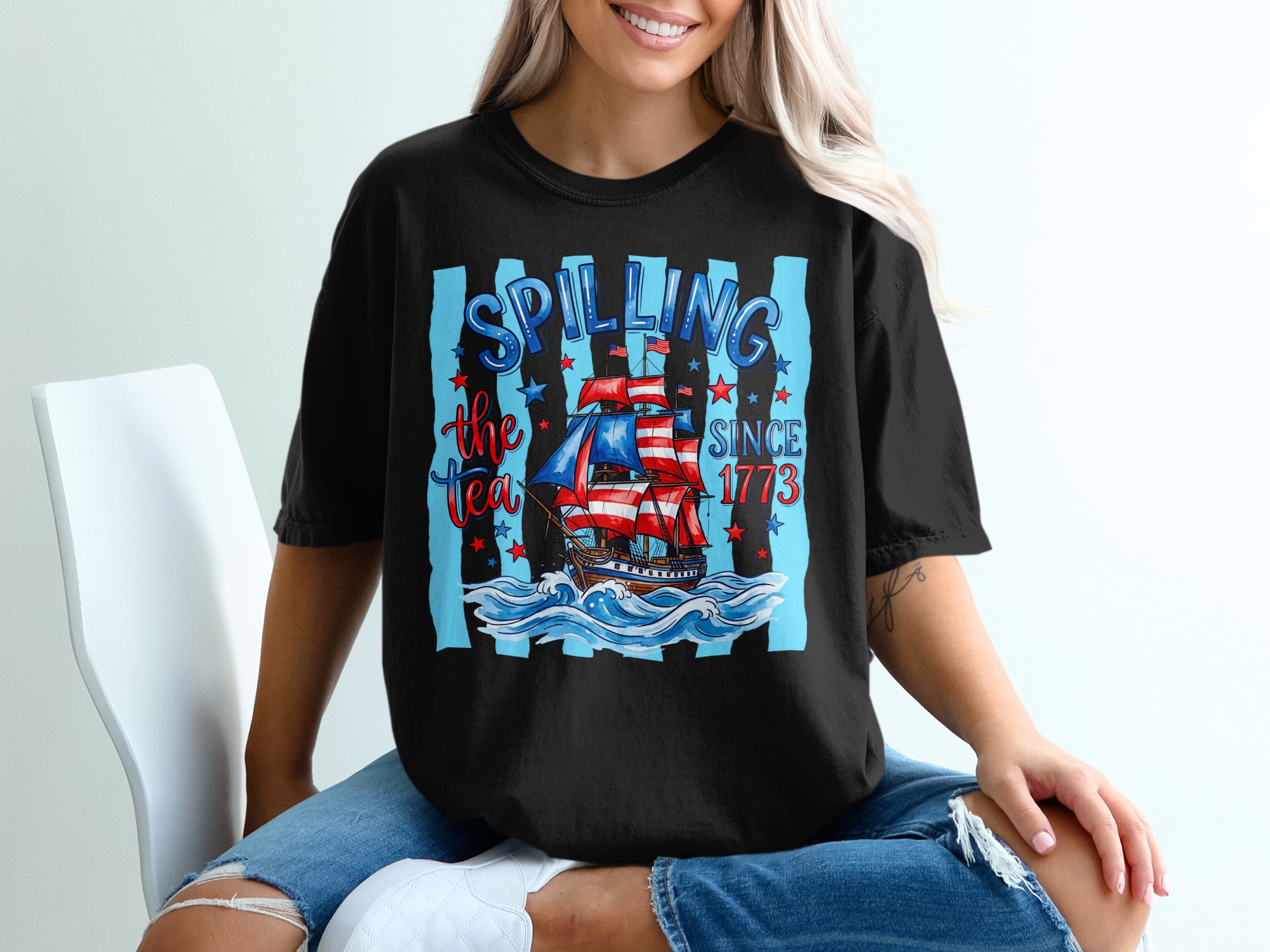 Spilling The Tea Since 1773 Comfort Colors ® T-Shirt, Patriotic Boston Tea Party American History Tee, 4th of July Revolutionary War Gift - Image 2