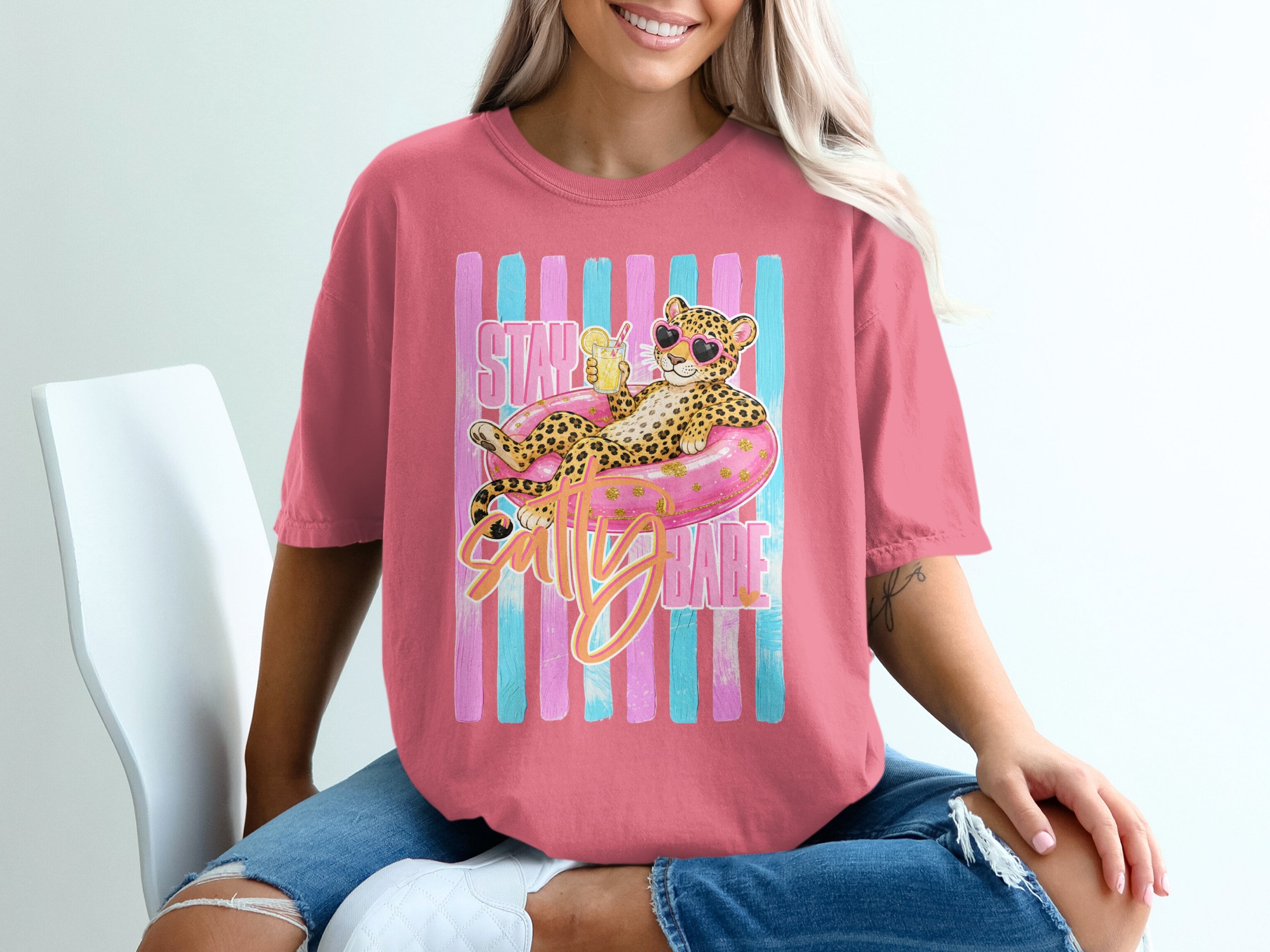 Comfort Colors ® Stay Salty Babe T-Shirt, Leopard Heart Sunglasses Summer Vacation Tee, Bachelorette Party Gift, Girls Trip Fun Leopard - Image 16