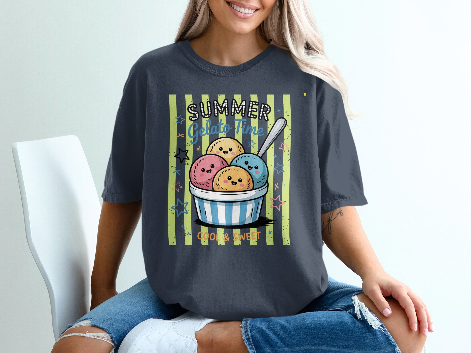 Comfort Colors® Summer Gelato Time T-Shirt, Cute Ice Cream Scoop Shirt, Kawaii Dessert Lover Tee, Foodie Vacation Gift, Sweet Apparel - Image 12