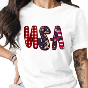 USA T-Shirt, Patriotic 4th of July Shirt, Distressed Buffalo Plaid Leopard Print America Tee, Memorial Day Gift for Her