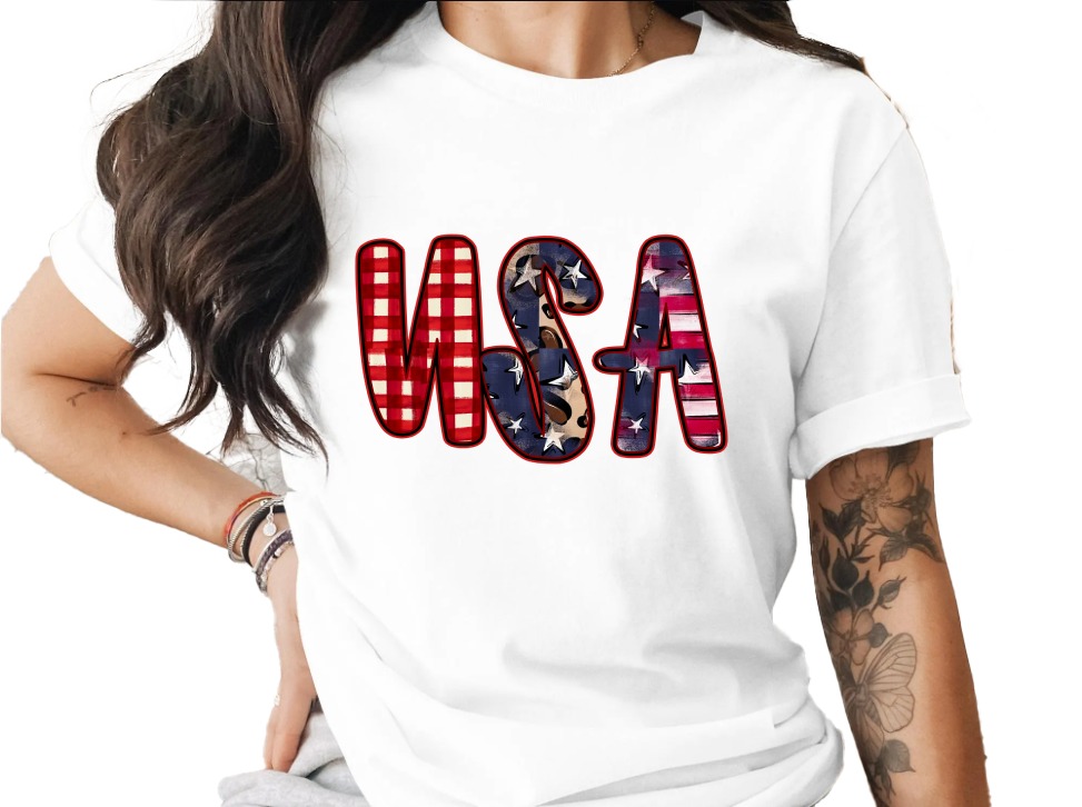 USA T-Shirt, Patriotic 4th of July Shirt, Distressed Buffalo Plaid Leopard Print America Tee, Memorial Day Gift for Her