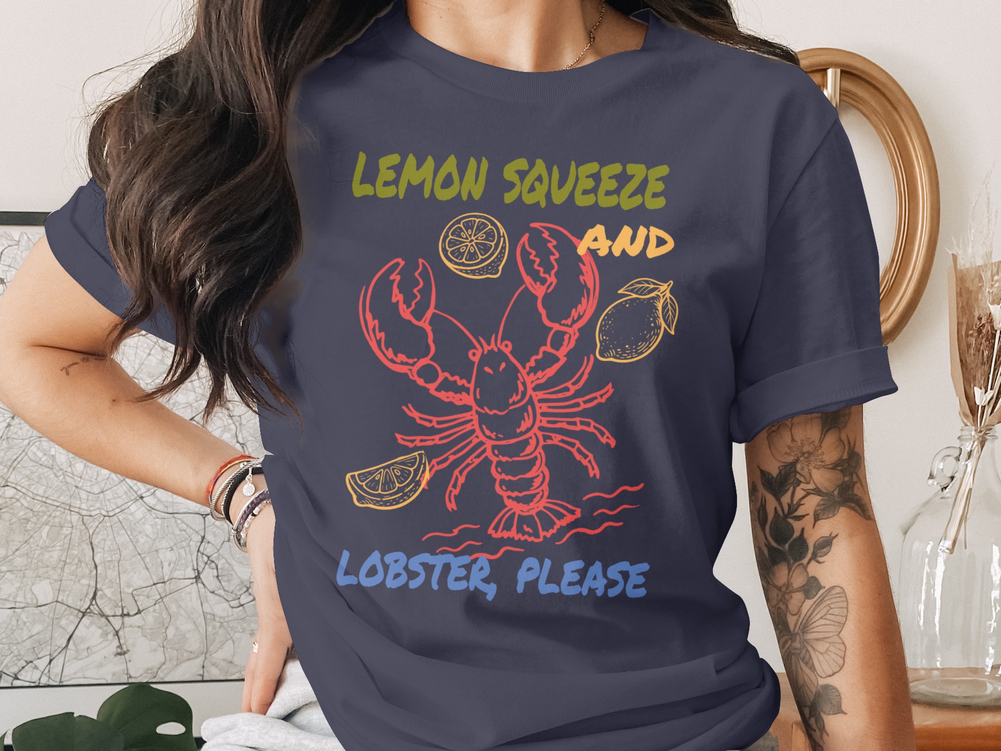 Lemon Squeeze Lobster Please T-Shirt, Funny Seafood Lover Tee, Summer Vacation Coastal Beach Foodie Graphic Shirt - Image 2