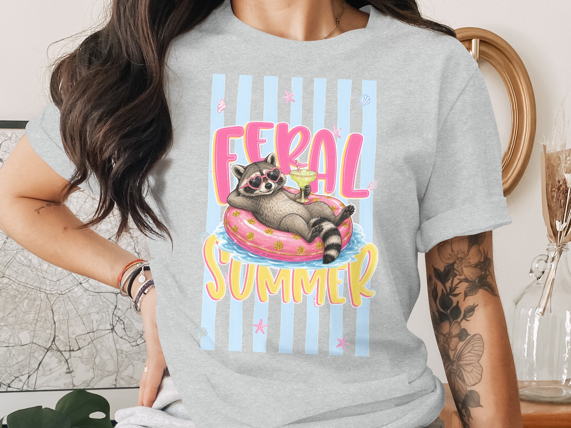 Comfort Colors® Feral Summer Raccoon T-Shirt, Funny Vacation Raccoon Tee, Animal Lover Gift, Quirky Summer Vibes Shirt, Beach Trip Top - Image 2