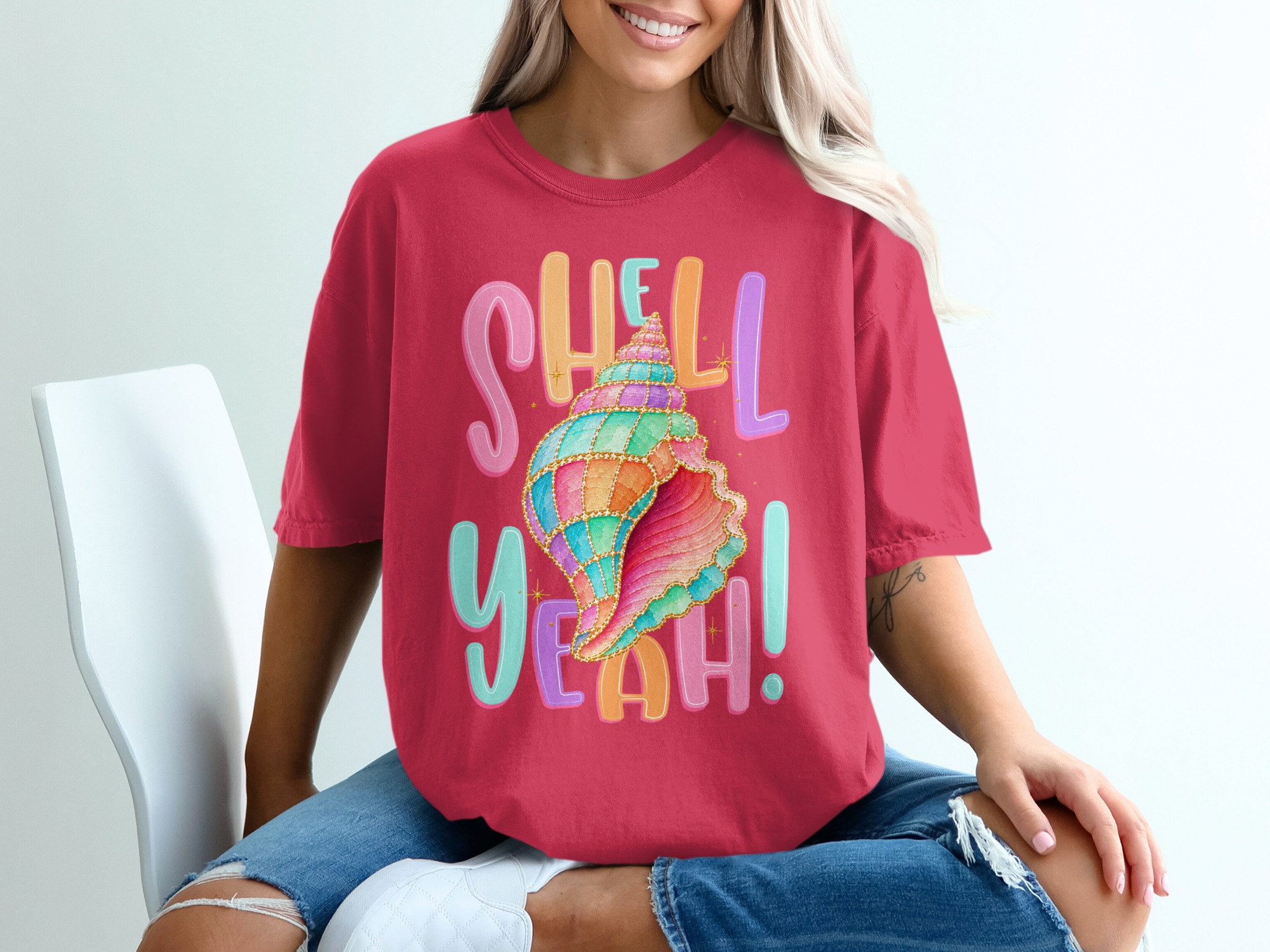 Shell Yeah T-Shirt, Funny Seashell Shirt, Pastel Ocean Beach Tee, Cute Vacation Top, Mermaid Core Style Gift for Her - Image 14