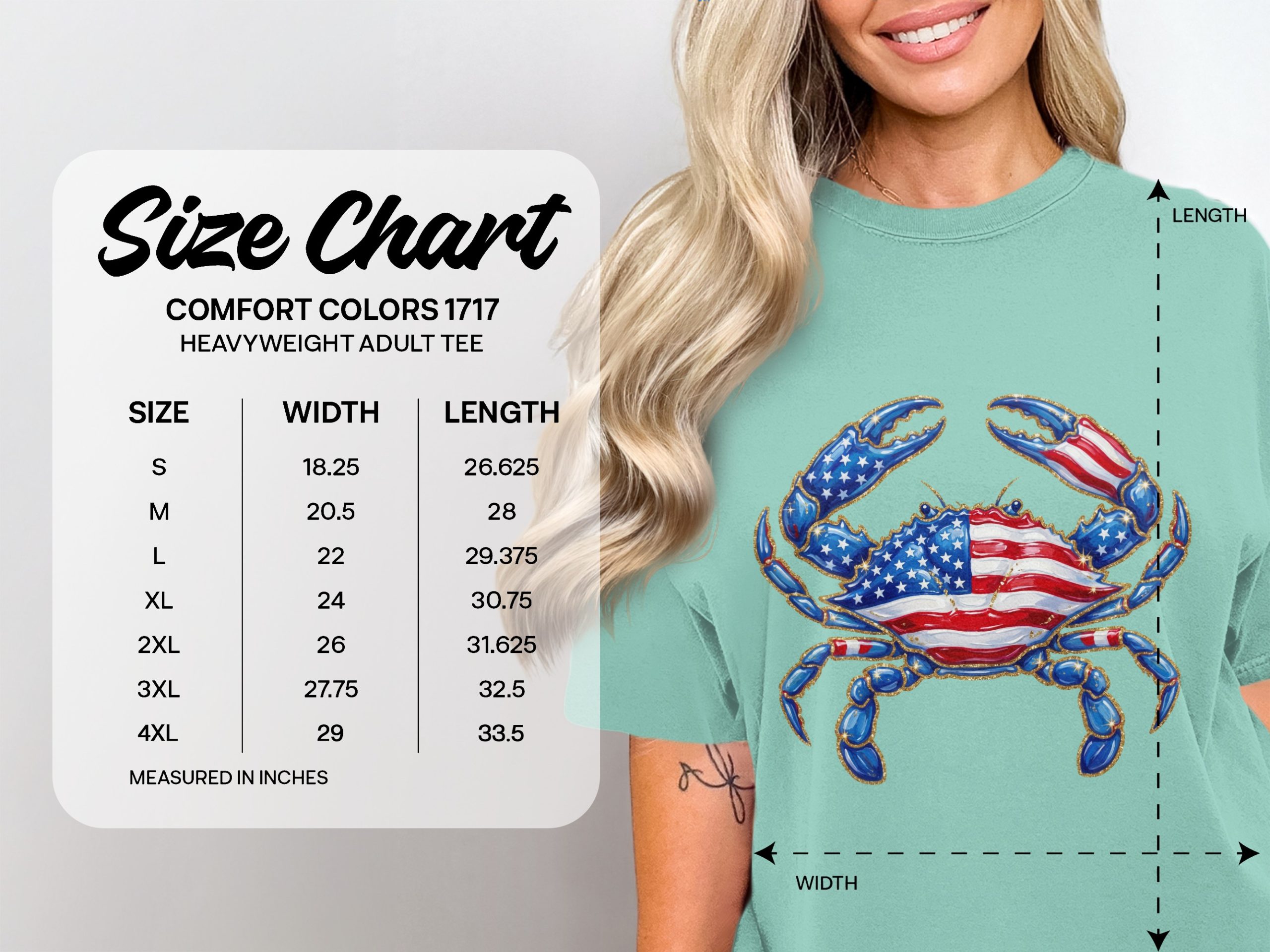 Patriotic Crab T-Shirt, American Flag Glitter Effect Crab Tee, Fourth of July Summer Top, USA Pride Coastal Crab Lover Gift - Image 6