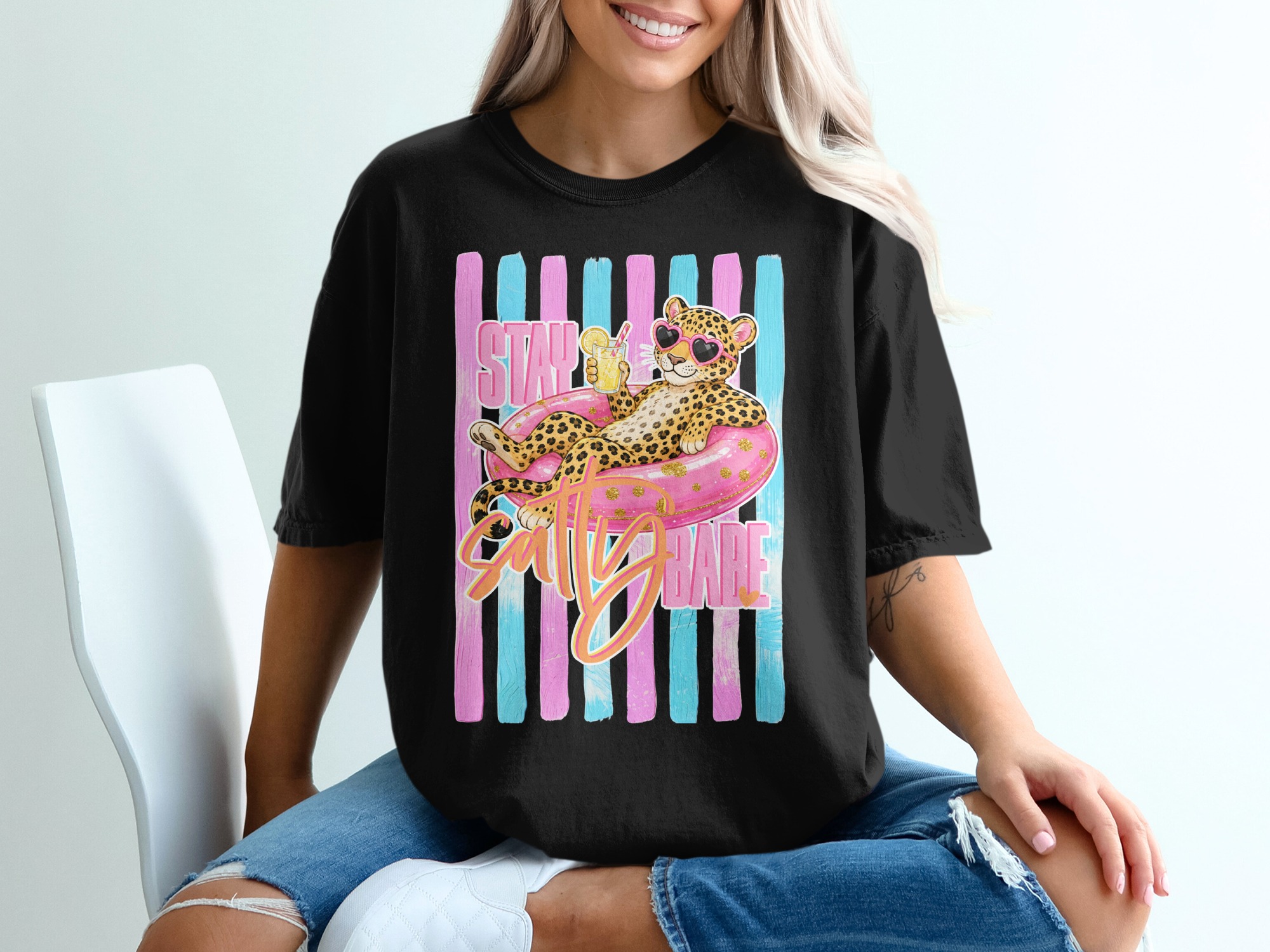 Comfort Colors ® Stay Salty Babe T-Shirt, Leopard Heart Sunglasses Summer Vacation Tee, Bachelorette Party Gift, Girls Trip Fun Leopard - Image 8