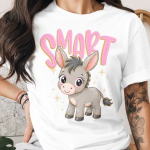Smart Donkey T-Shirt, Cute Kawaii Kids Tee, Faux Gold Glitter Animal Lover Gift, Positive Back To School Shirt for Girls & Students