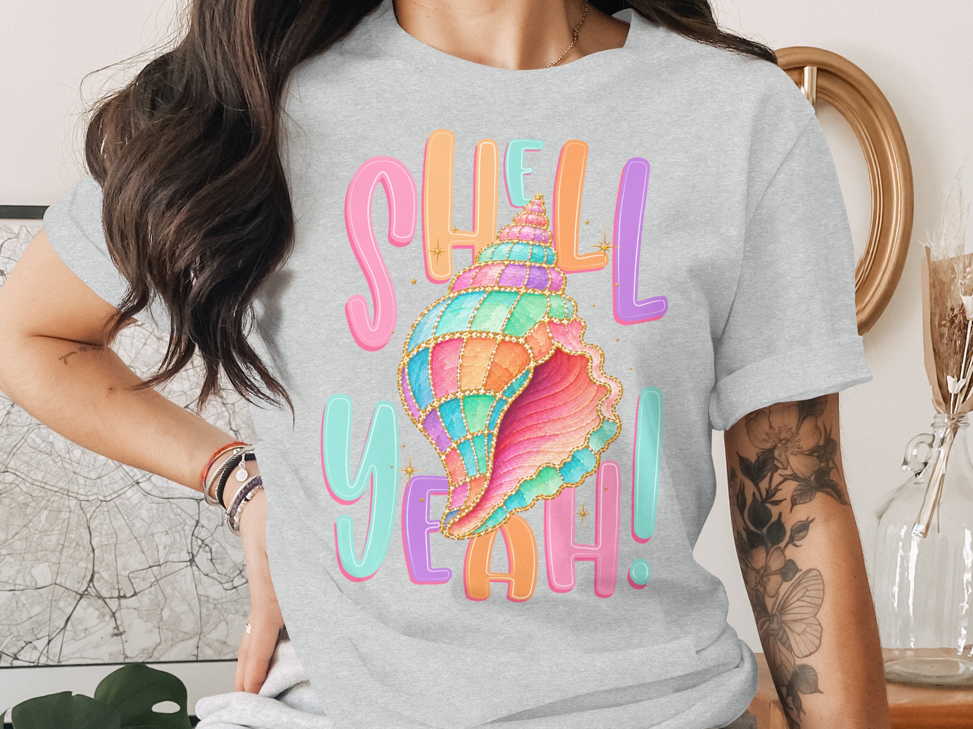 Shell Yeah T-Shirt, Funny Seashell Shirt, Pastel Ocean Beach Tee, Cute Vacation Top, Mermaid Core Style Gift for Her - Image 2