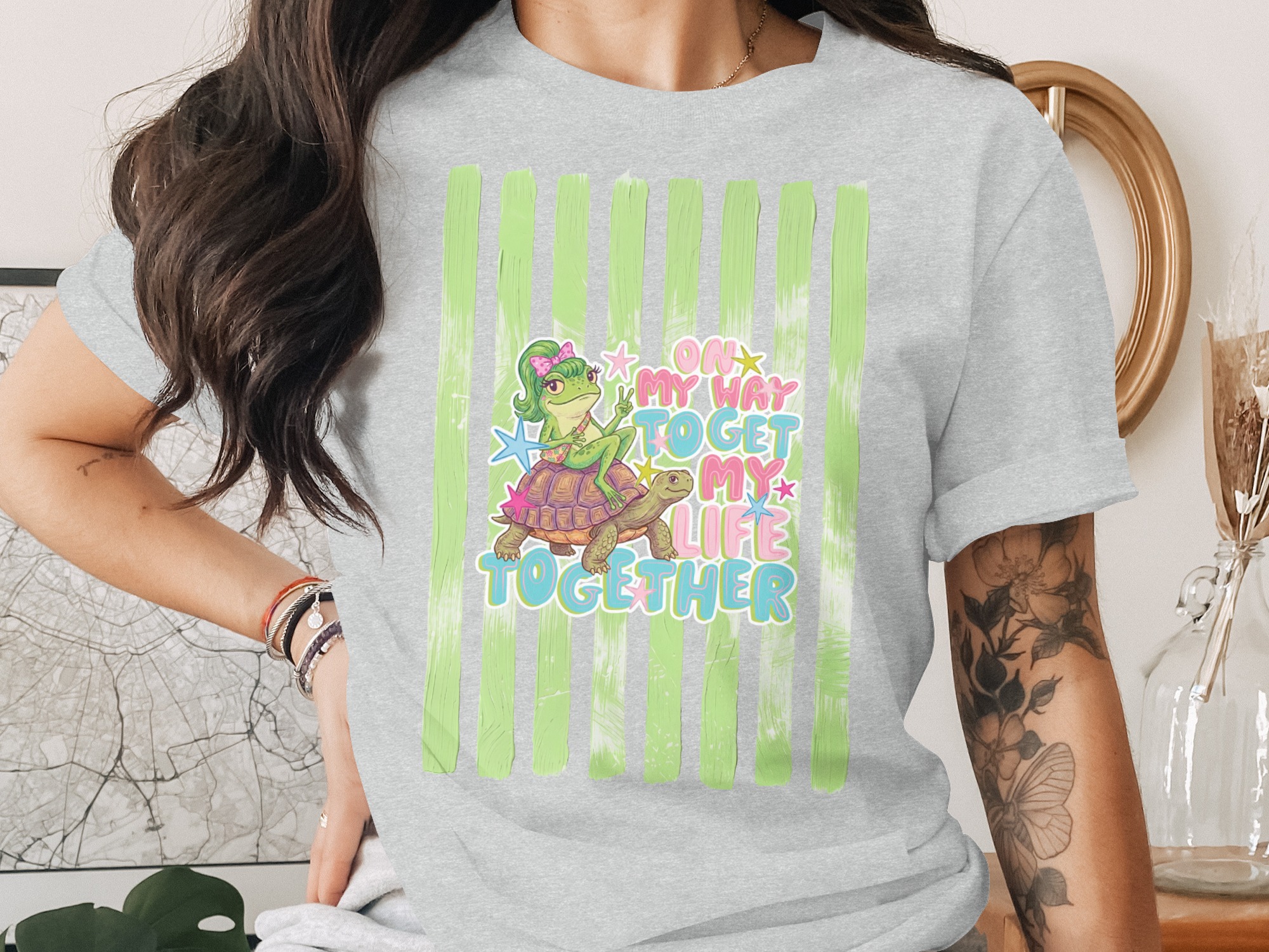Comfort Colors® 'On My Way To Get My Life Together' Frog & Turtle T-Shirt, Funny Relatable Quote Tee, Whimsical Animal Gift for Friend - Image 2