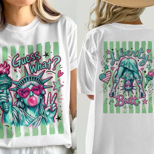 Sassy Statue of Liberty T-Shirt, Comfort Colors ® Graphic Tee, Y2K Pop Art Independence Day Shirt, Guess What Bubblegum Cool Patriotic Tee