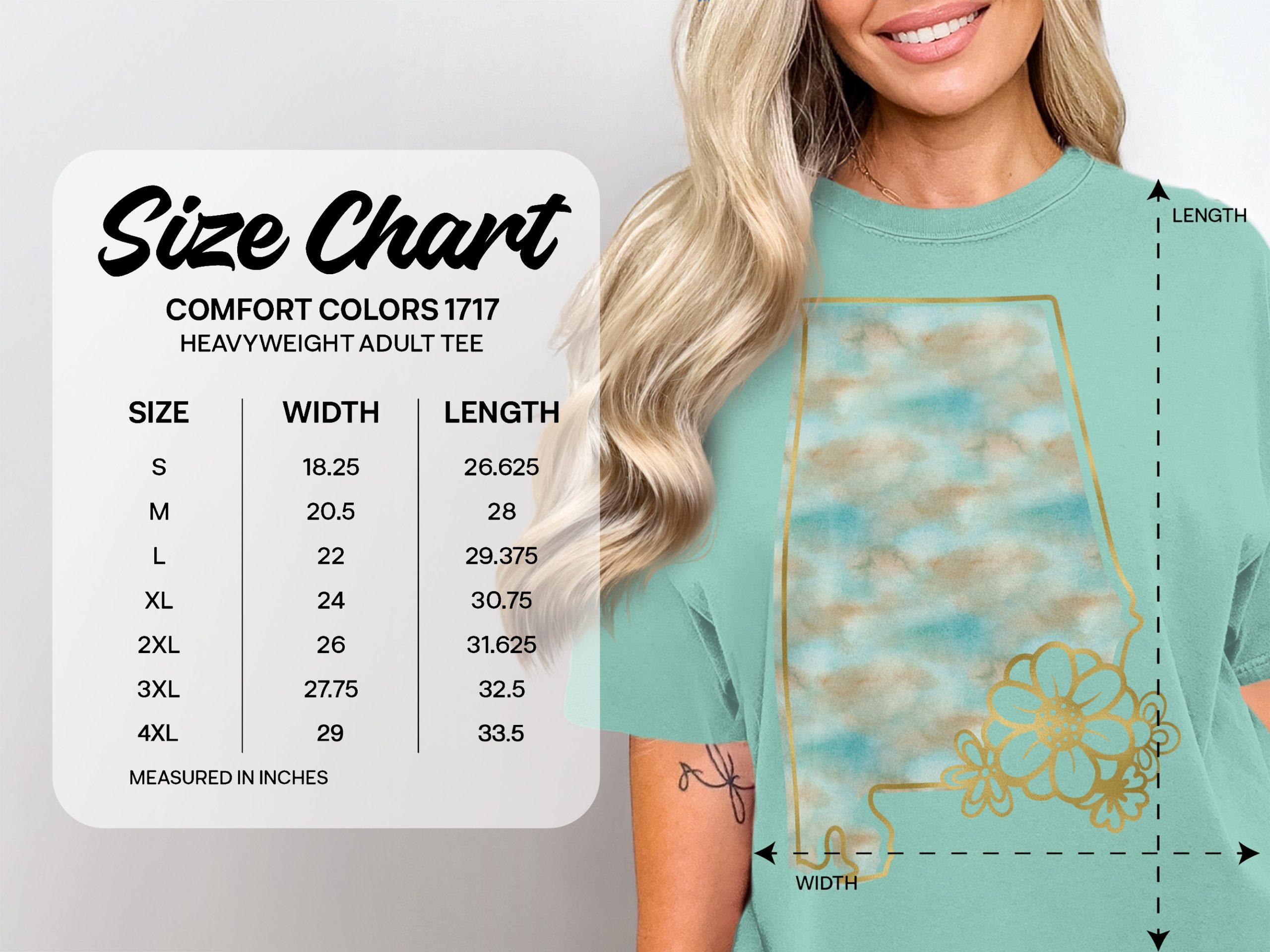 Alabama State Flower T-Shirt, Faux Gold Floral Watercolor Alabama Map Tee, Southern Home State Pride Gift Shirt for Women - Image 5