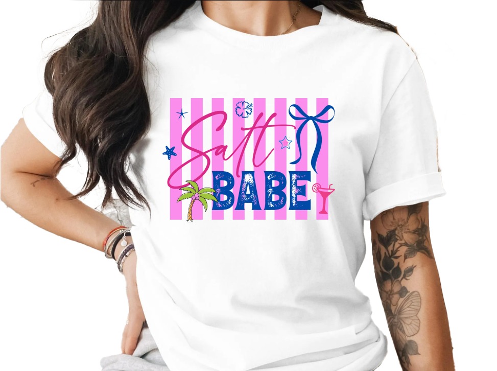 Salt Babe T-Shirt, Beach Lover Gift, Trendy Summer Vacation Tee, Coastal Cowgirl Vibe, Tropical Resort Wear Shirt for Her