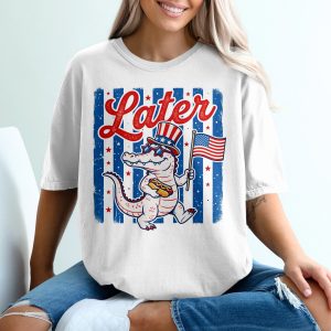 Patriotic Alligator T-Shirt, Fourth of July Comfort Colors ® Tee, Funny Hot Dog USA Flag Shirt, Vintage Summer Holiday Gift