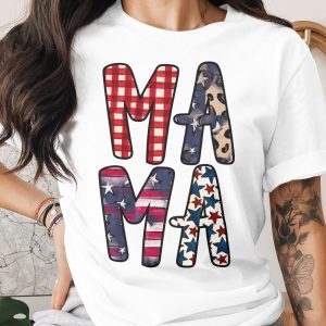 Patriotic Mama T-Shirt, American Flag Leopard Buffalo Plaid Mom Shirt, Fourth of July Tee, Distressed Americana Gift for Her
