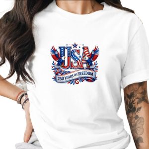 Patriotic USA 250 Years of Freedom T-Shirt | American Eagle Fourth of July Tee | US History Shirt Gift