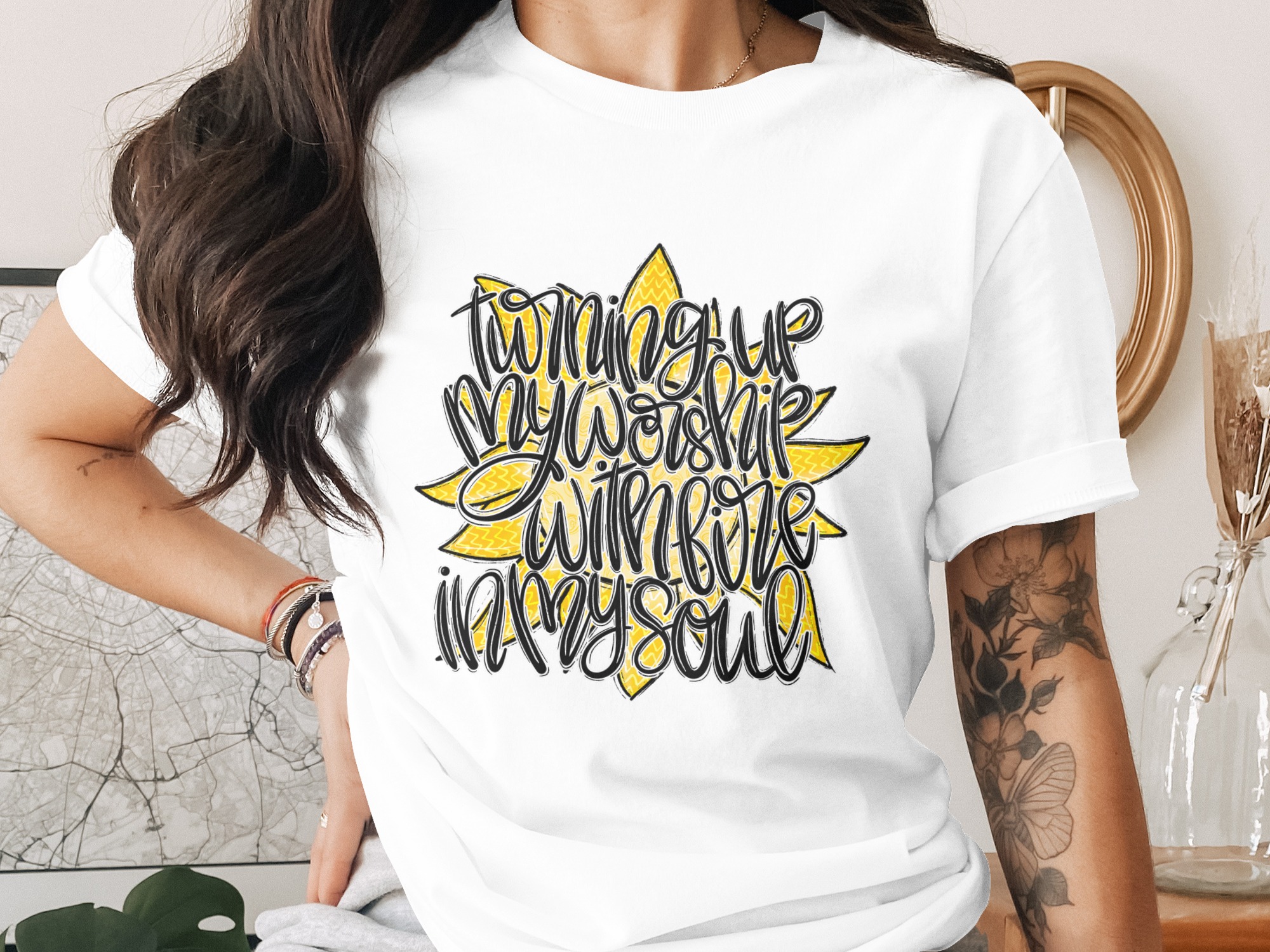 Worship T-Shirt, Turning Up My Worship With Fire In My Soul Tee, Christian Faith Shirt, Inspirational Religious Gift