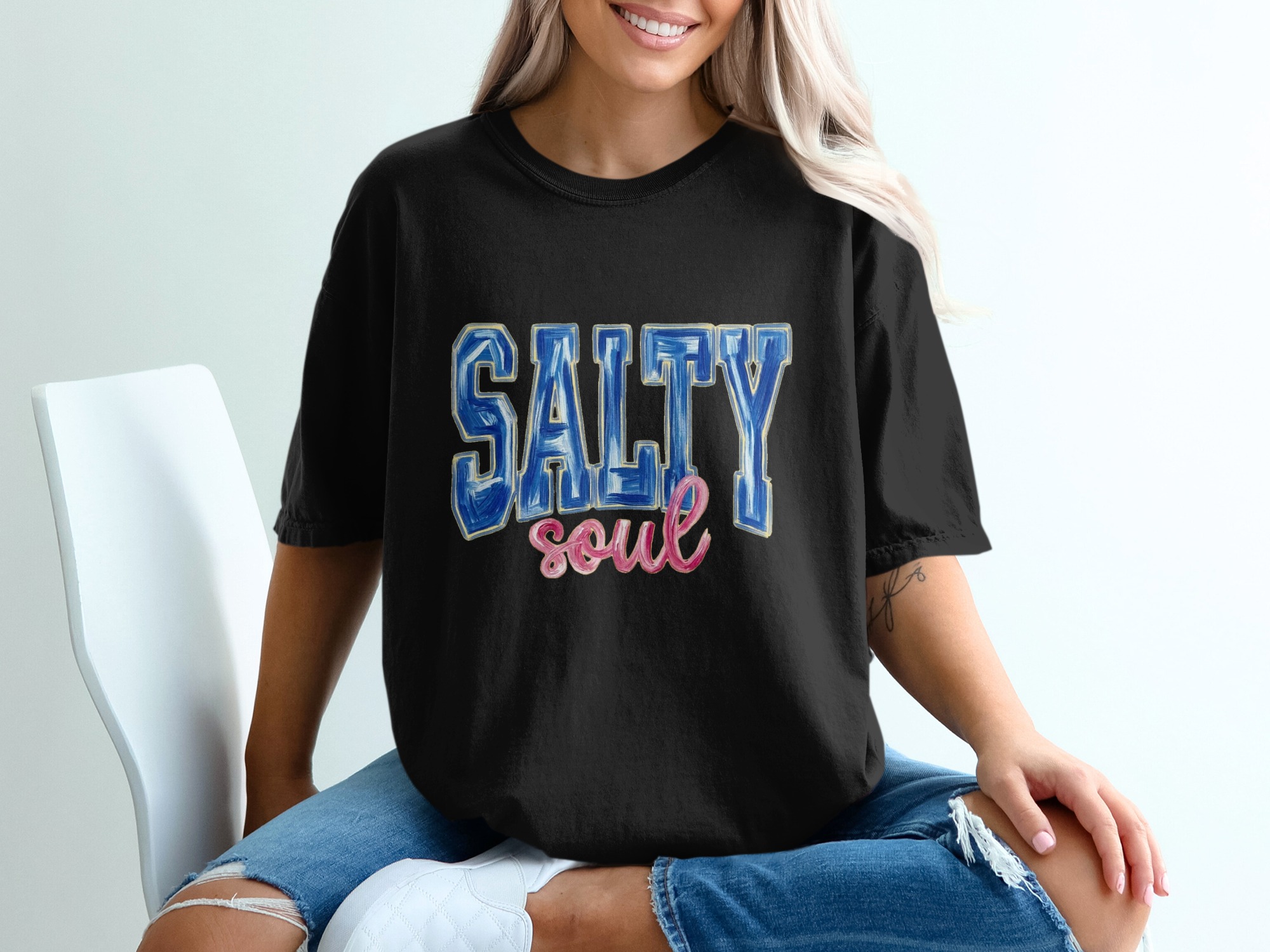 Salty Soul T-Shirt, Beach Lover Coastal Vibe Tee, Preppy Summer Vacation Shirt, Humorous Gift for Her, Girls Trip, Bachelorette Party Tee - Image 5