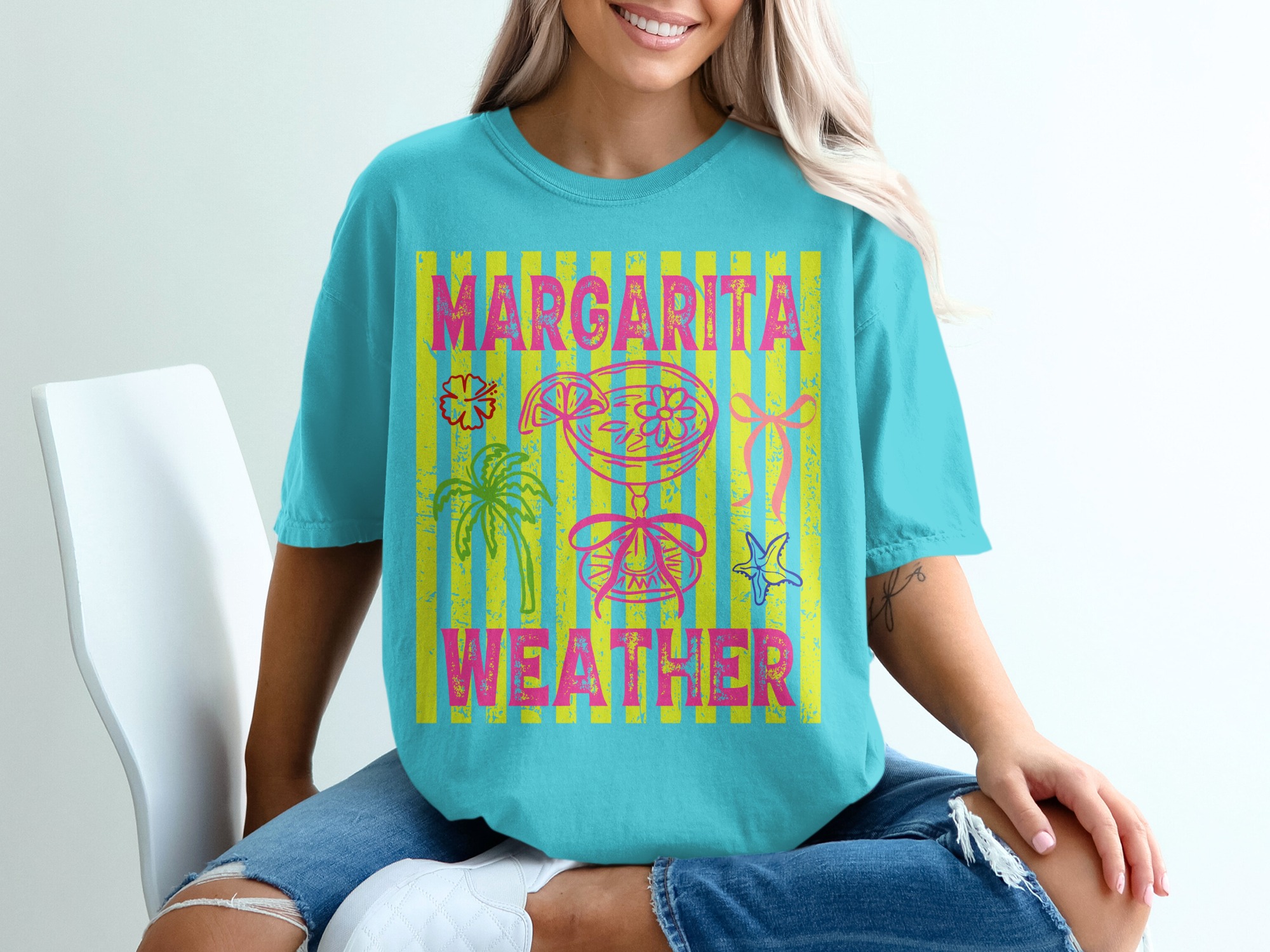 Margarita Weather T-Shirt, Tropical Vacation Beach Party Tee, Girls Trip Outfit, Bright Neon Summer Fun Shirt, Y2K Style Women's Top - Image 9