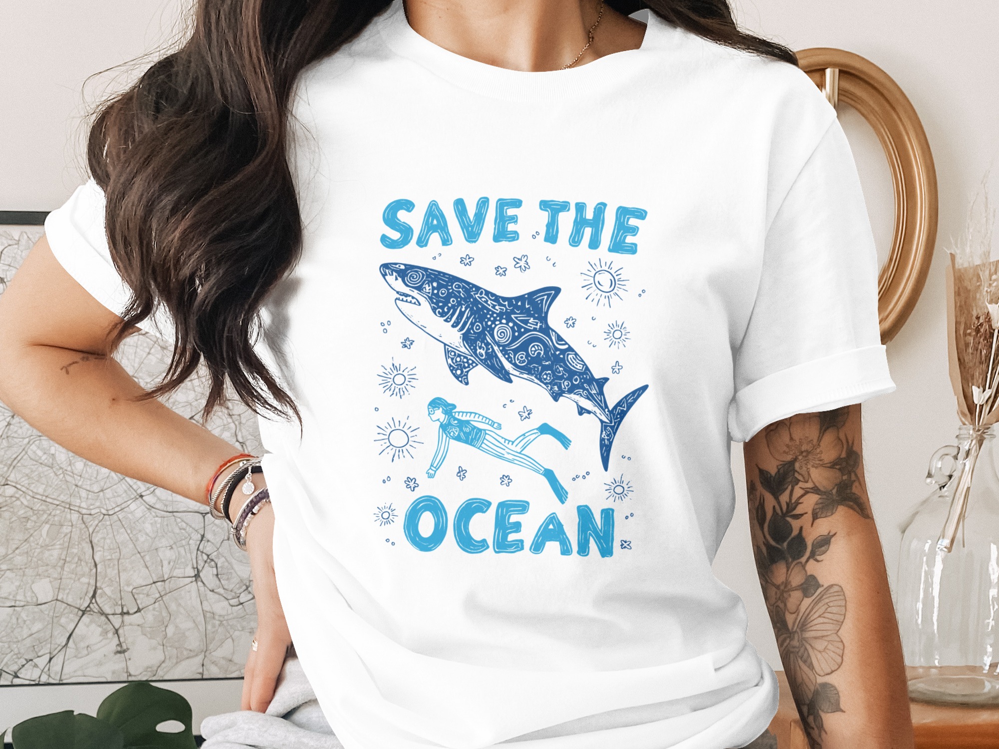 Save The Ocean T-Shirt, Comfort Colors ® Marine Life Tee, Shark Diver Conservation Shirt, Eco-Friendly Beach Lover Gift