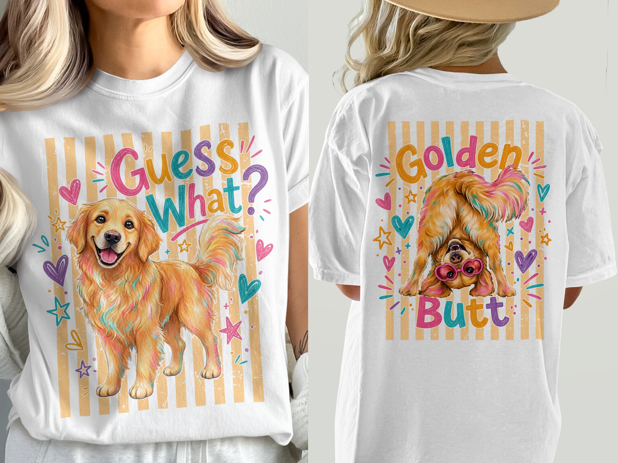 Golden Retriever T-Shirt, Front & Back Playful Dog Mom Comfort Colors 1717® Tee, Cute Puppy Lover Gift for Her, Funny Dog Butt Shirt