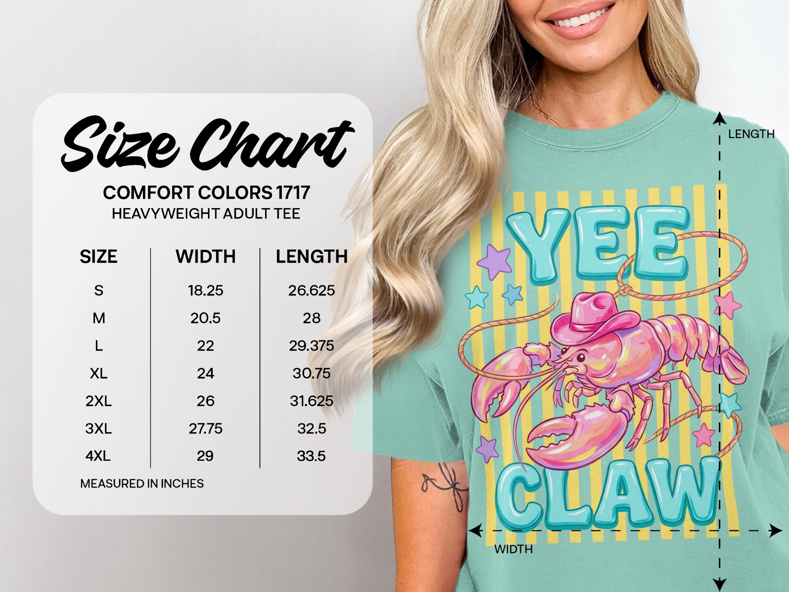 Comfort Colors® Yee Claw T-Shirt, Funny Lobster Cowgirl Tee, Coastal Cowgirl Shirt, Retro Western Graphic, Pun Lover Gift for Her - Image 6
