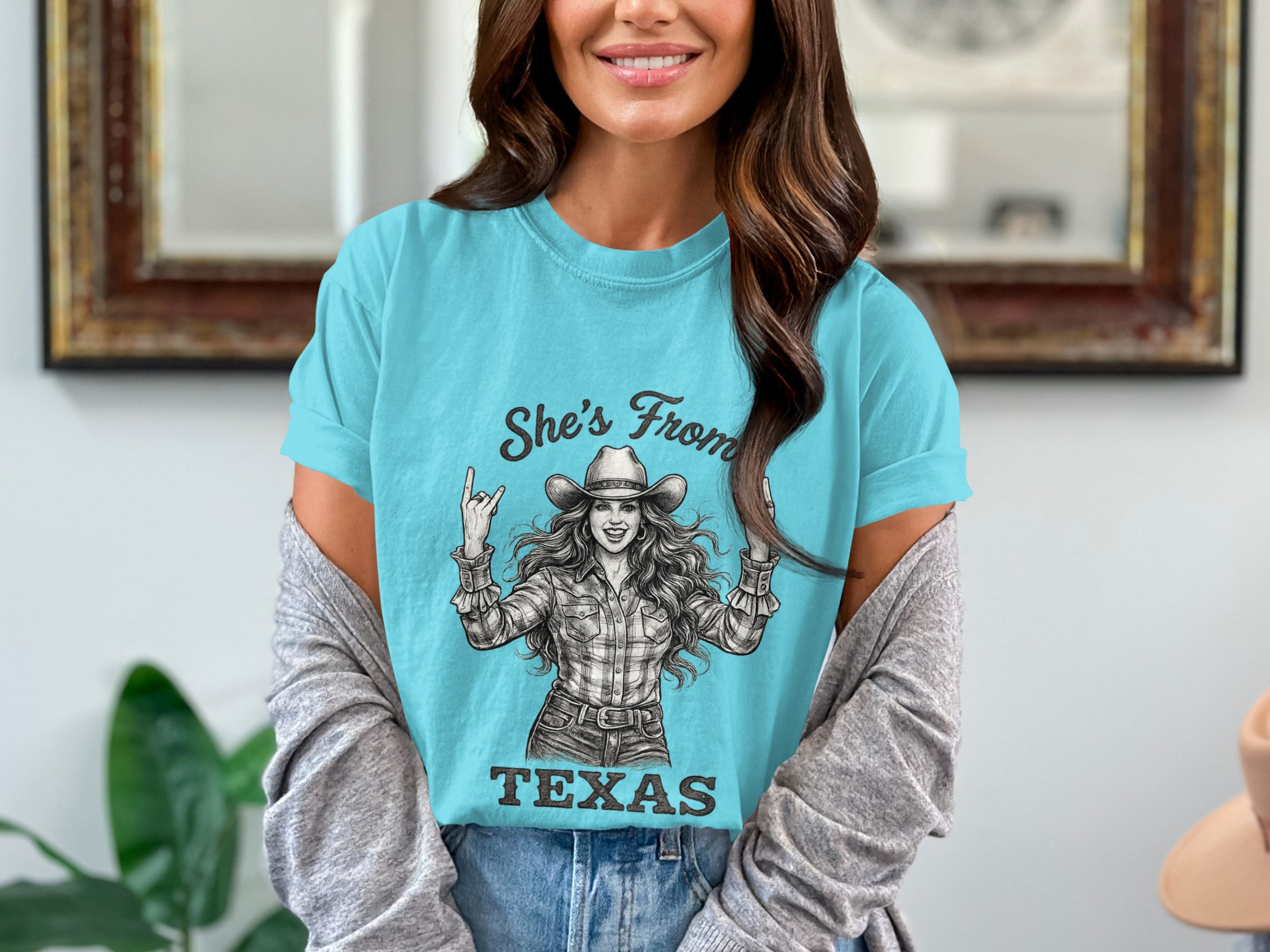 Texas Girl T-Shirt | She's From Texas Rock & Roll Cowgirl Tee | Southern Pride Western Graphic T-Shirt for Women | Texas Gift - Image 7