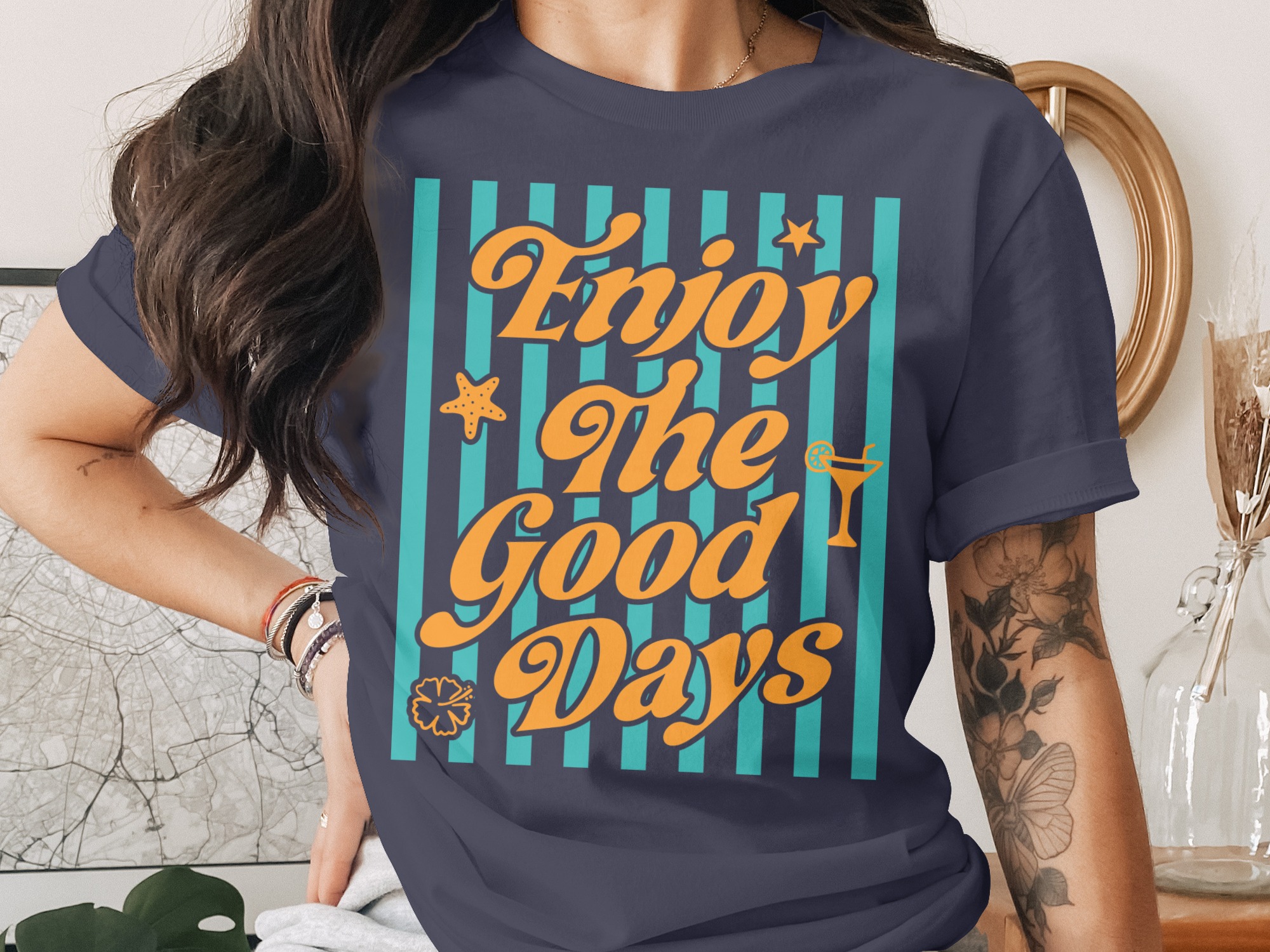 Enjoy The Good Days T-Shirt | Retro Summer Beach Vacation Tee | Positive Coastal Vibe Graphic Top | Gift for Her - Image 3